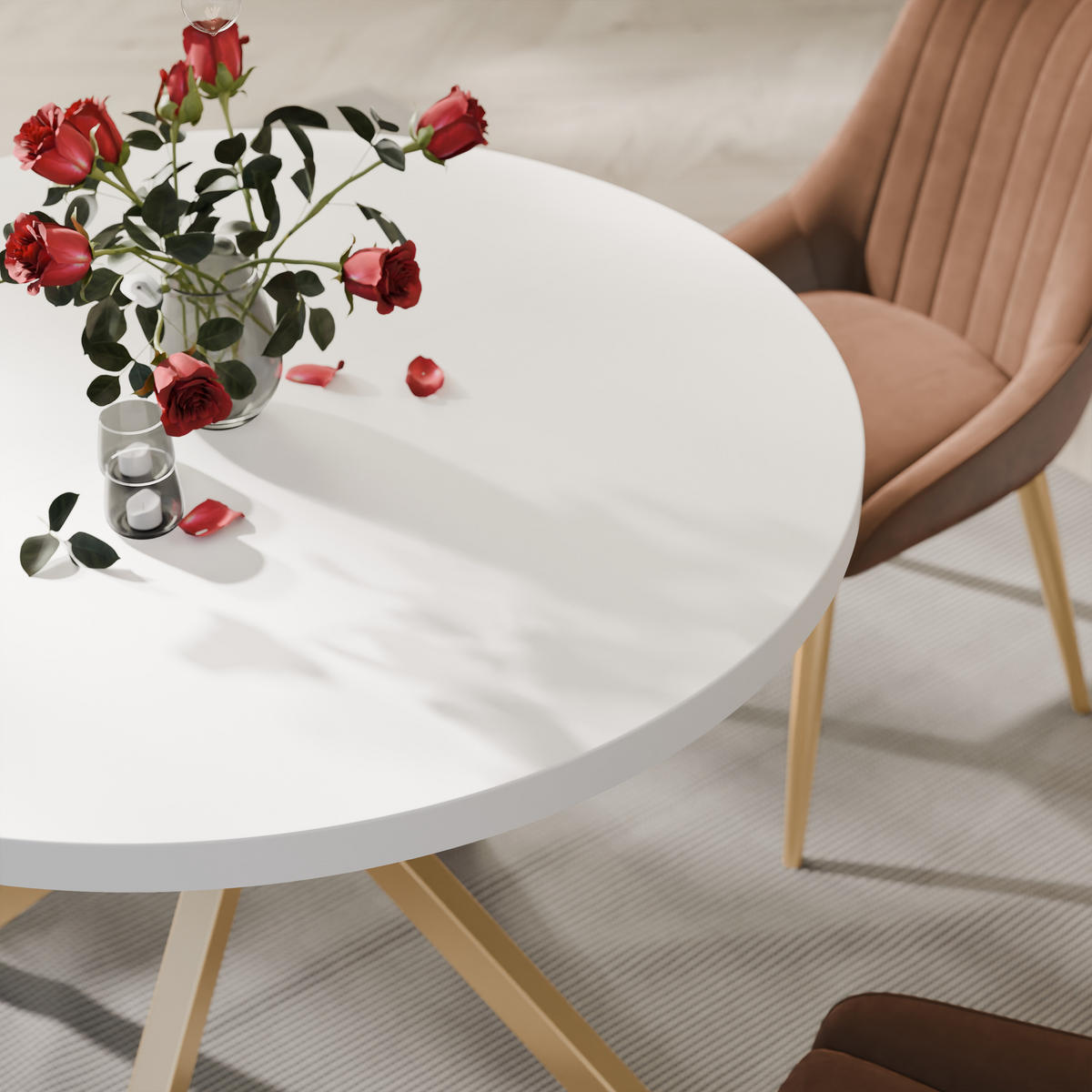 AUSZIEHTISCH MILTON 100-176/76 cm mit Metallgestell, Gold / Arktisweiß - Goldfarben/Weiß, Holzwerkstoff/Metall (100/100/76cm) - Idohome