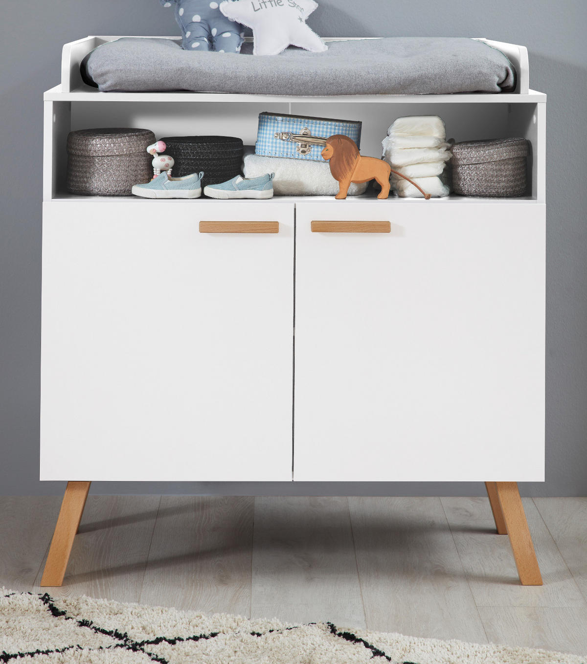 WICKELKOMMODE weiß matt mit Buche massiv, Wickeltisch 96 x 105 cm - Eichefarben/Buchefarben, Holz/Holzwerkstoff (78/105/96cm) - Top.Furn