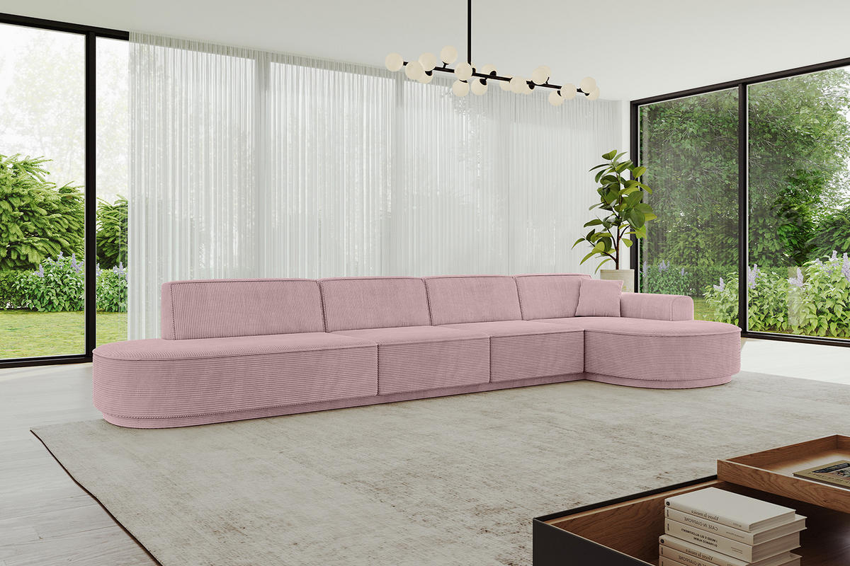 ECKSOFA Ottomane Rechts MARI-L3-v3 - 413x171x83 cm Rosa Cord - Schwarz/Rosa, Holzwerkstoff/Kunststoff (171/413cm) - ALTDECOR