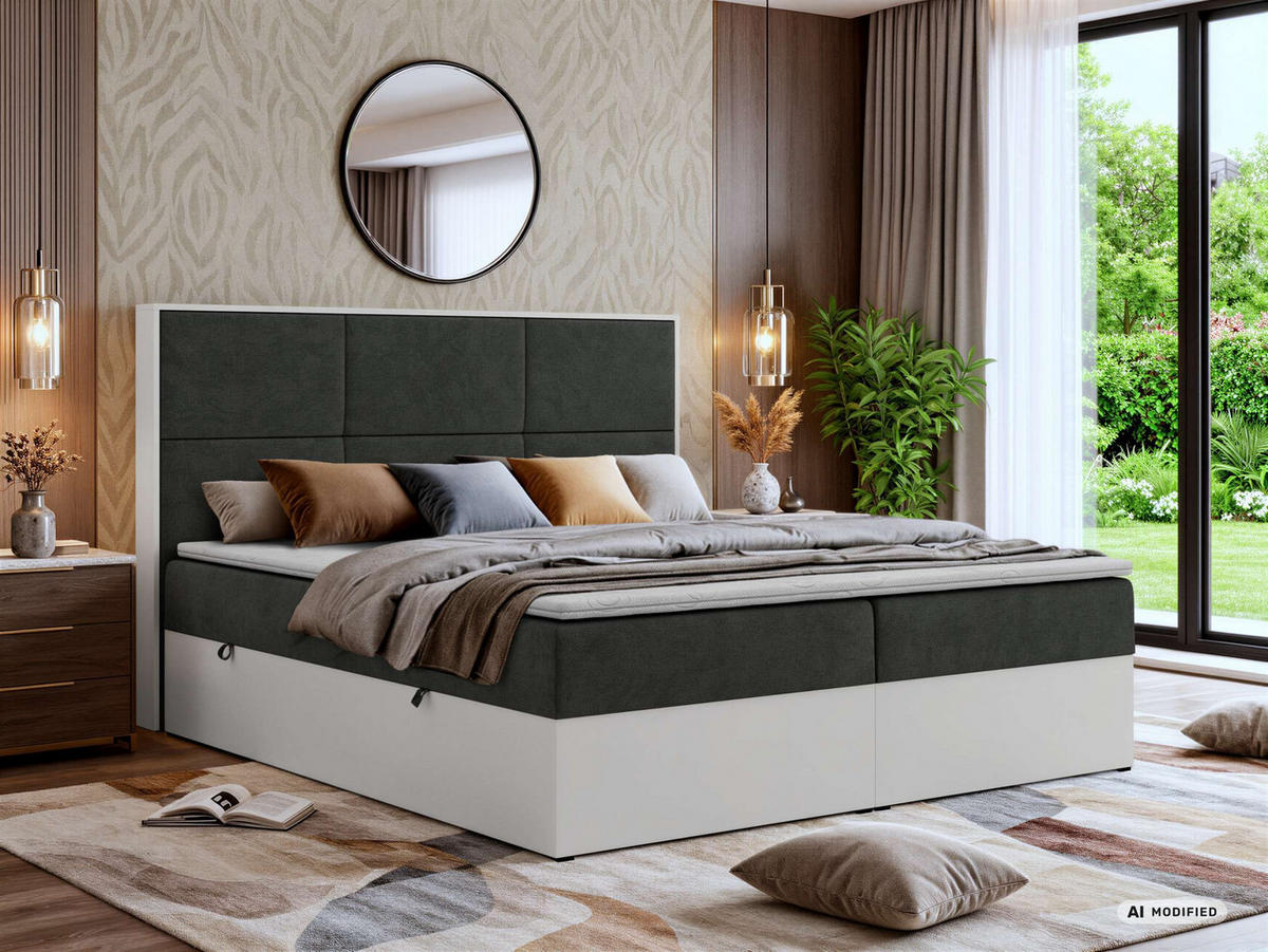 KONTINENTÁLNÍ POSTEL DELVIT 140/200 - Tmavě šedá Strukturovaná látka - Topper T25 - H3 - černá/tmavě šedá, textil/plast (140/200cm) - MKS