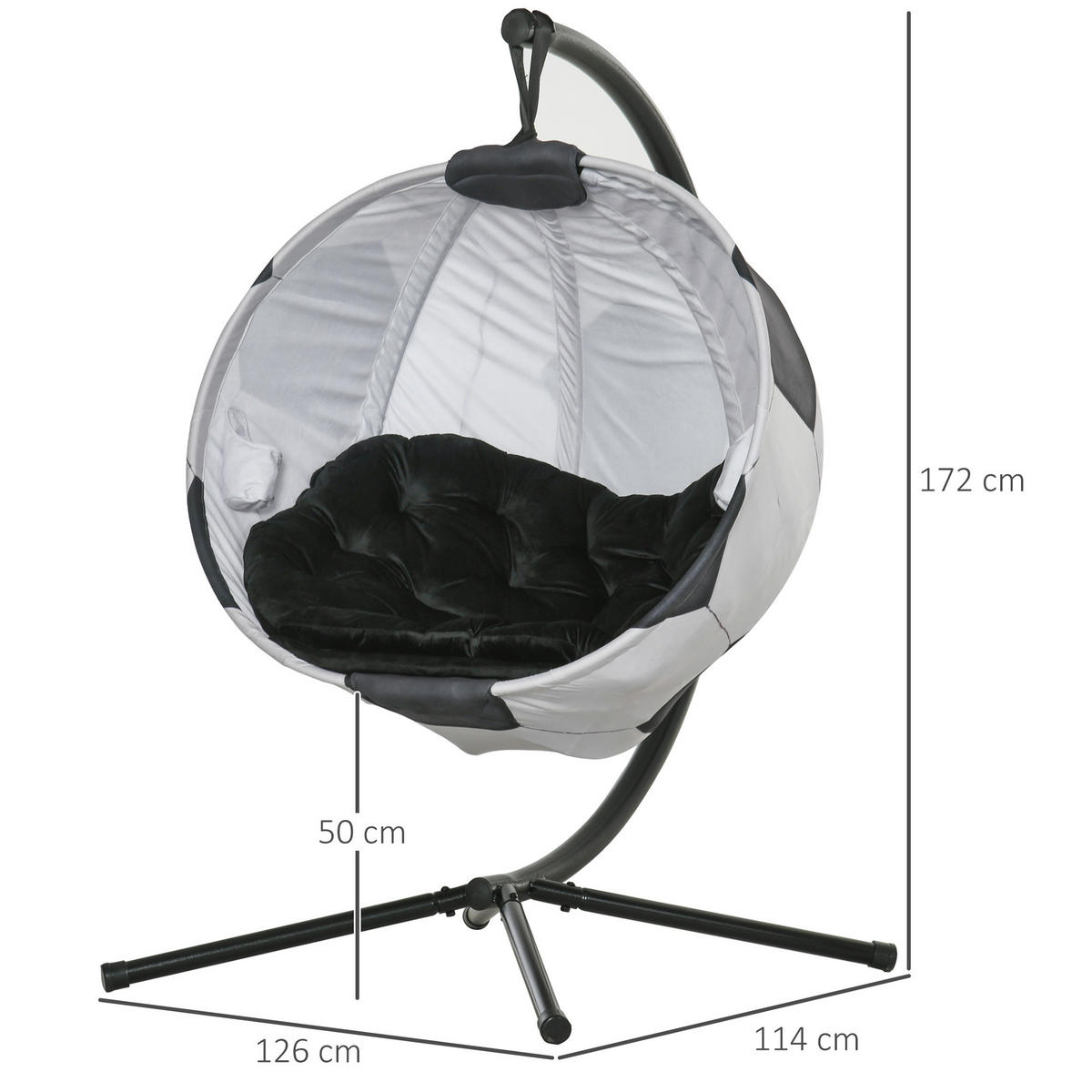 HÄNGESESSEL, Stahl, Schwarz+Weiß - Schwarz/Weiß, Kunststoff/Metall (114/172/126cm) - Outsunny