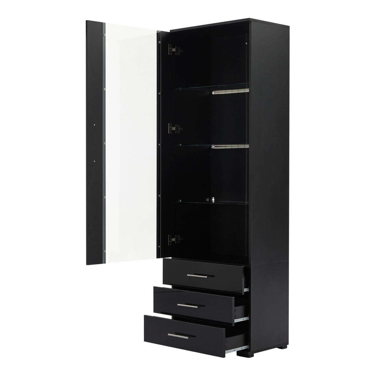 VITRINE 60/35/180 cm aus MDF mit LED-Beleuchtung und Hochglanzfront Schwarz - Schwarz, Holzwerkstoff (60/180/35cm) - Modenvie