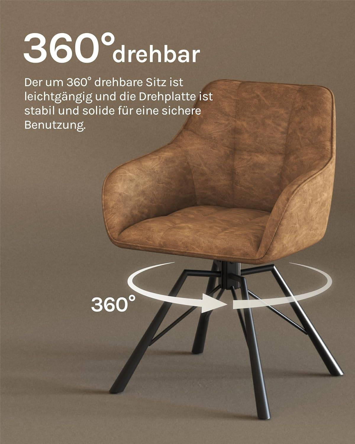 ESSZIMMERSTUHL 2er-Set, drehbar, Kunstlederbezug, Hellbraun - Hellbraun/Schwarz, Kunststoff/Metall (57/82.5/50cm) - Woltu