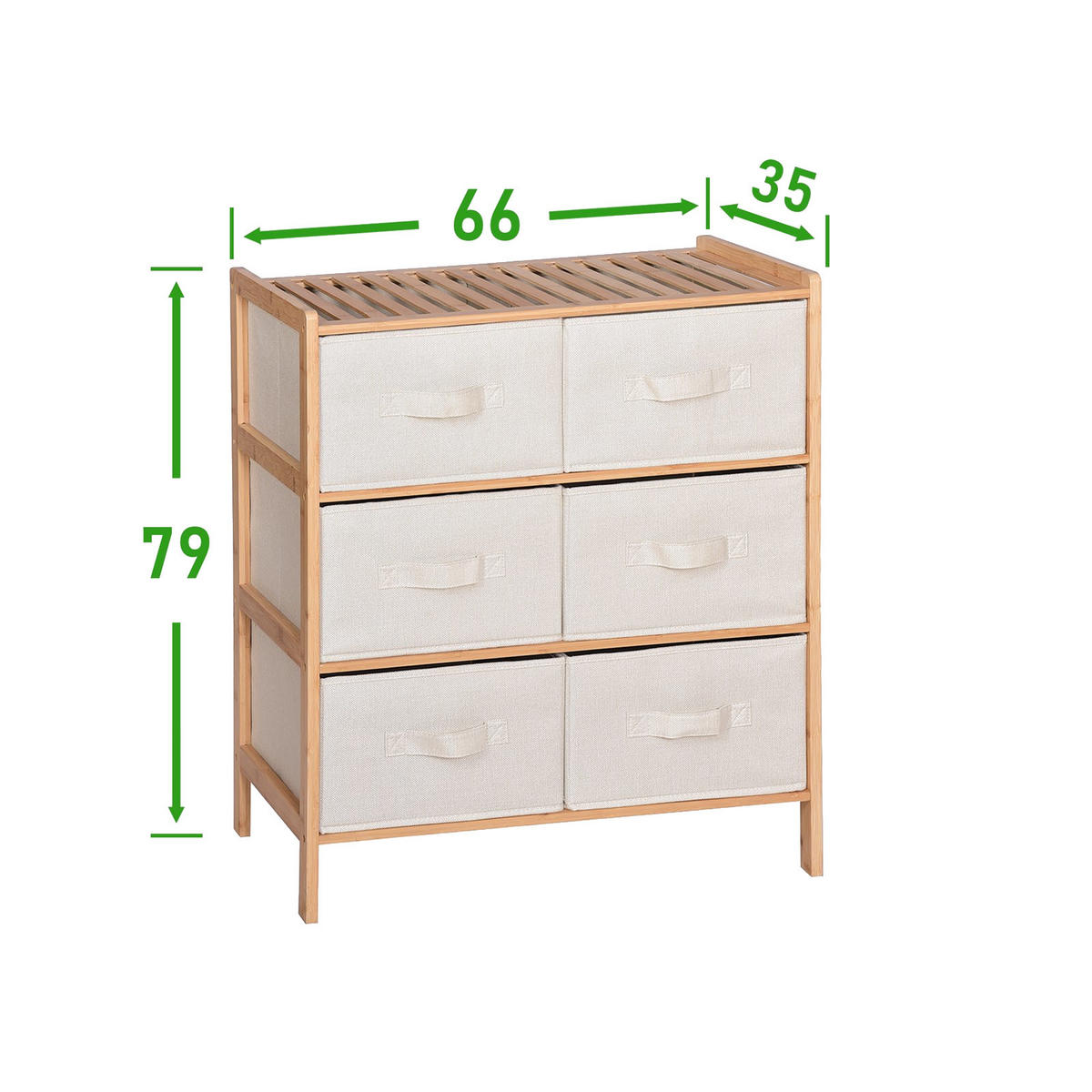 BADEZIMMERSCHRANK Bambus Stoff Beige Natur 66/35/79 cm - Naturfarben, Holz/Textil (66/79/35cm) - Begryf
