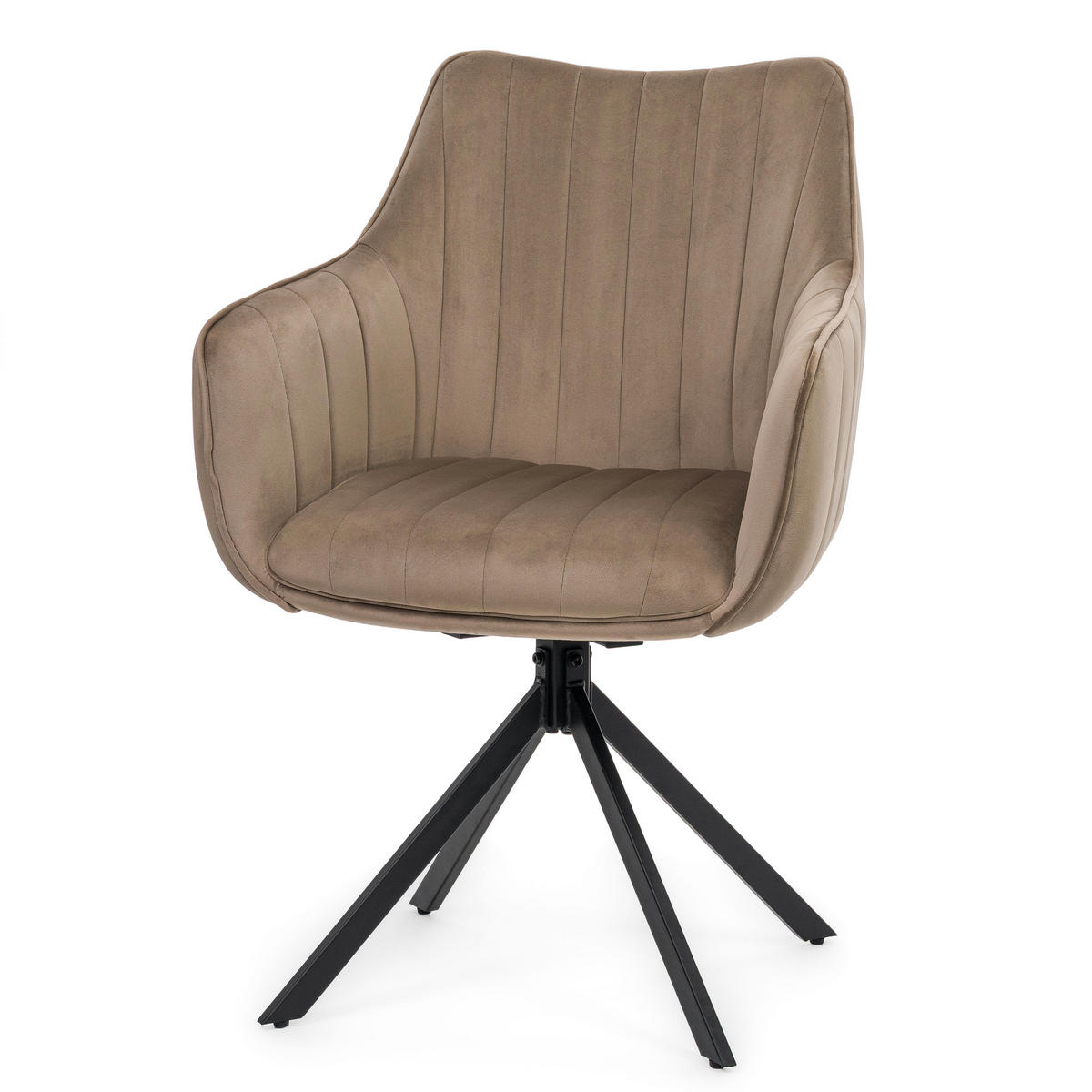 STUHL PIANO drehbar gepolsterter mit Steppung - dunkelbeige - Velour - Beige/Schwarz, Textil/Metall (59/88/61cm) - NEW HOME