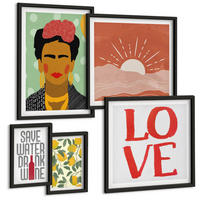 BILDER SET 5er Set - 50x50 cm & 20x30 cm & 40x60 cm Schwarzer Rahmen - Zitronen Inschrift Liebeslandschaft Frida - Schwarz, Kunststoff (40/60cm) - TULUP