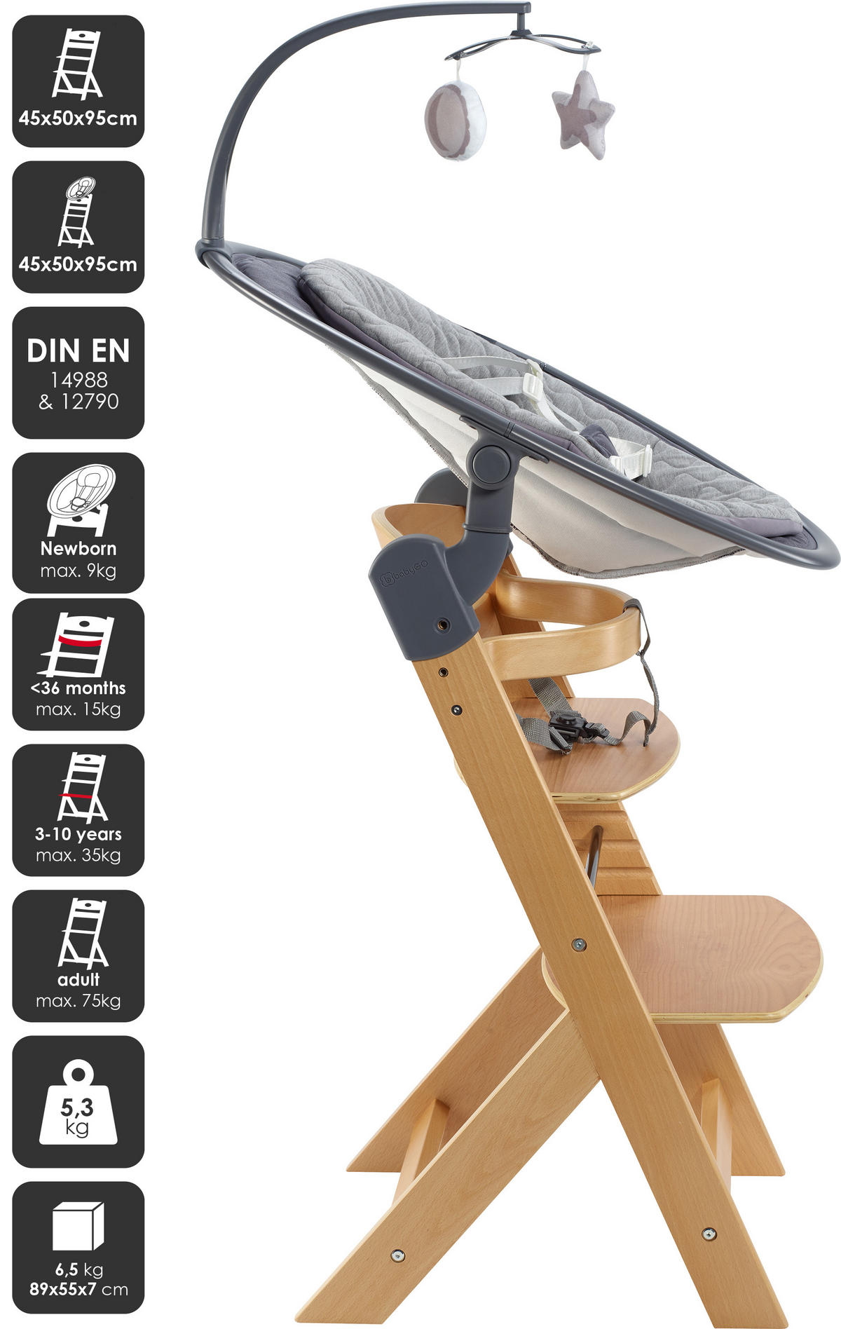 HOCHSTUHL-SET Family Newborn - Eichefarben, Holz (44/88/63cm) - BabyGo