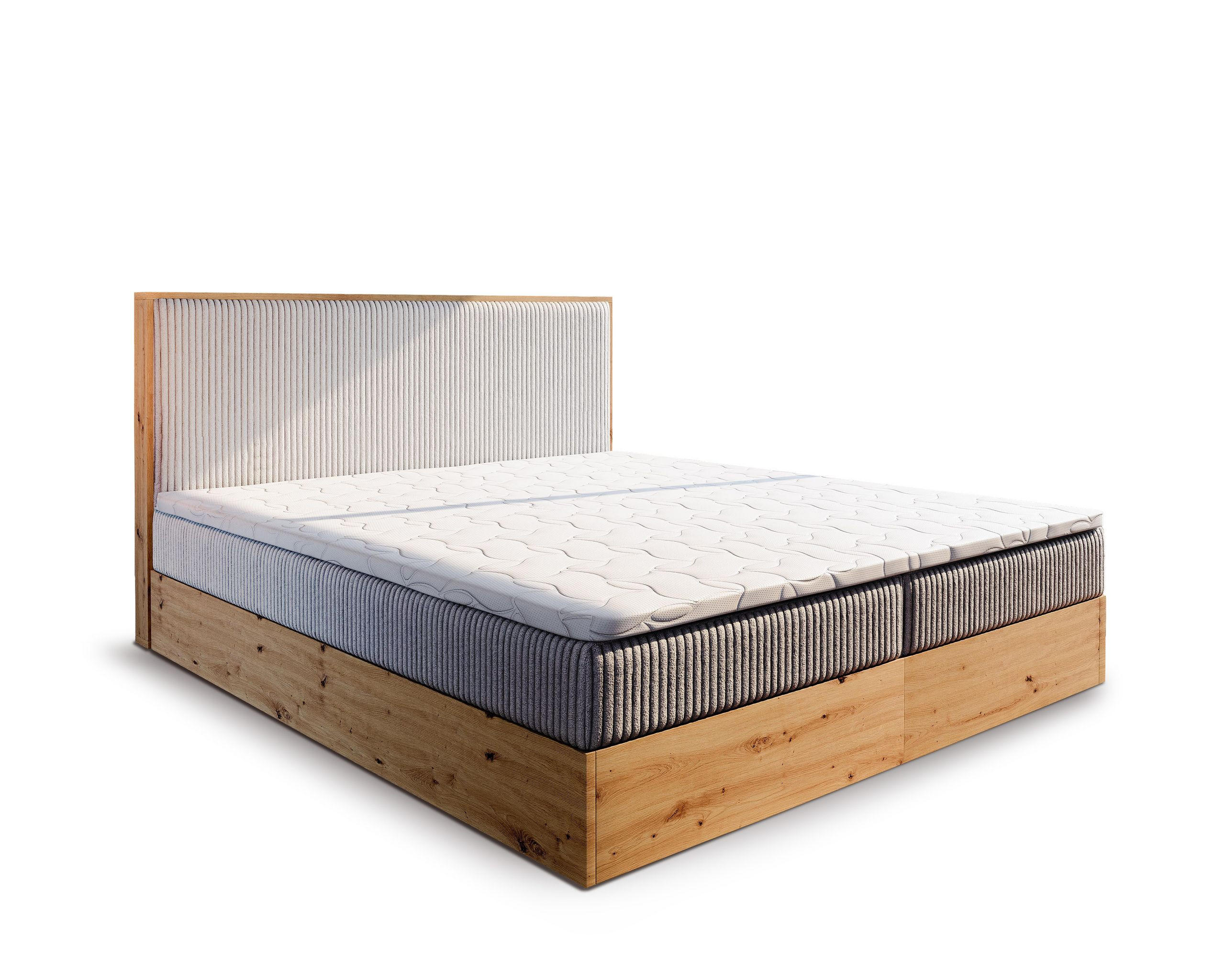 BOXBETT VERDON 180x200 cm mit Matratze und Topper - Beige - Beige, Holz (180/200cm) - MASSENO