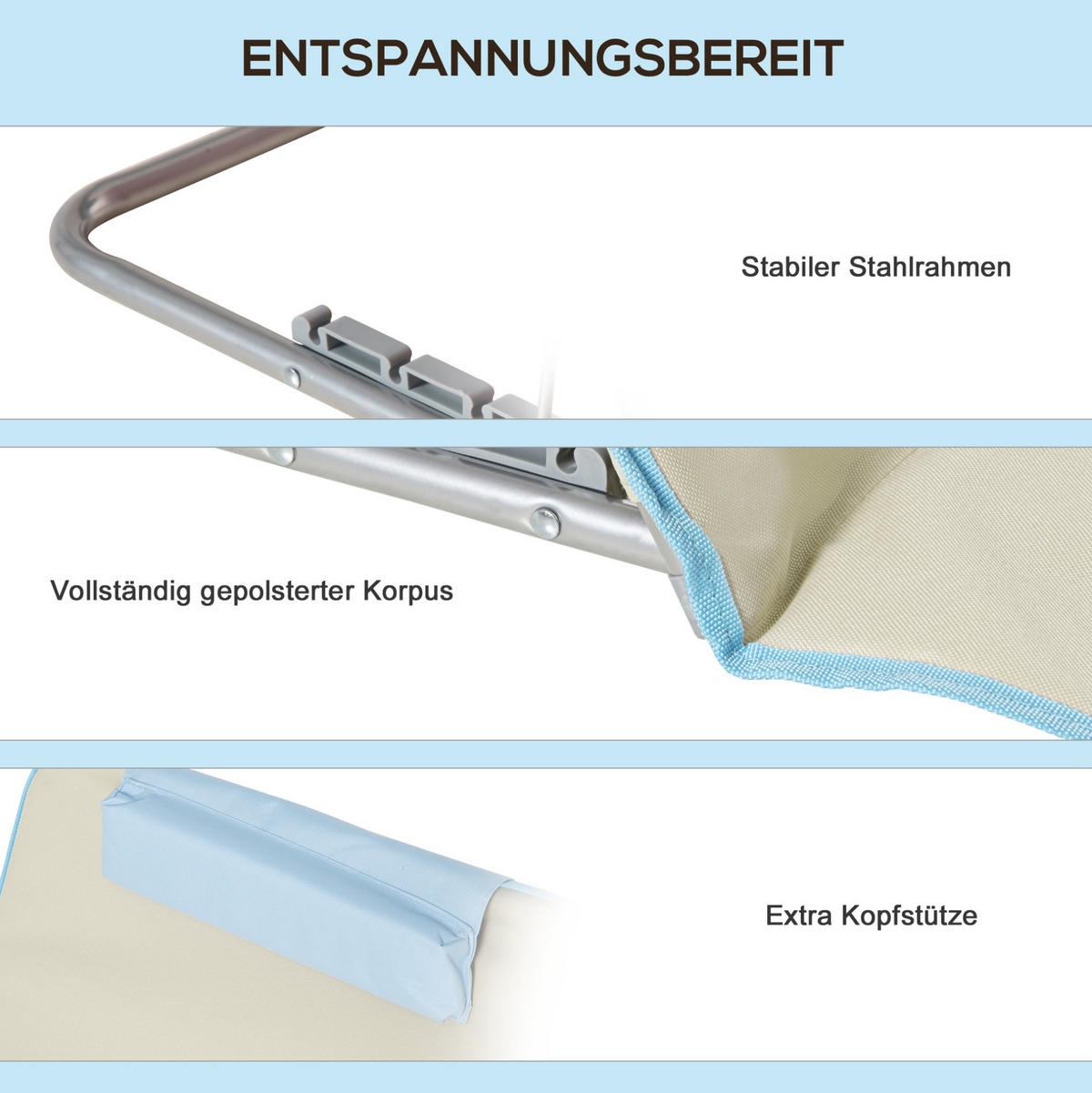 LIEGENAUFLAGE 2er-Set aus Polyester 124x53x4 cm Beige mit 5-fach verstellbarer Rückenlehne - Beige, Textil (53/4/124cm) - Modfu