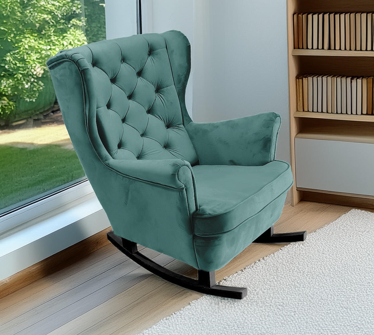 SCHAUKELSESSEL mit gepolstertem Sitz und Armlehnen, 102x81x95 cm, Grün_29854 - Schwarz/Mintgrün, Holz/Textil (81/102/95cm) - DomoHome