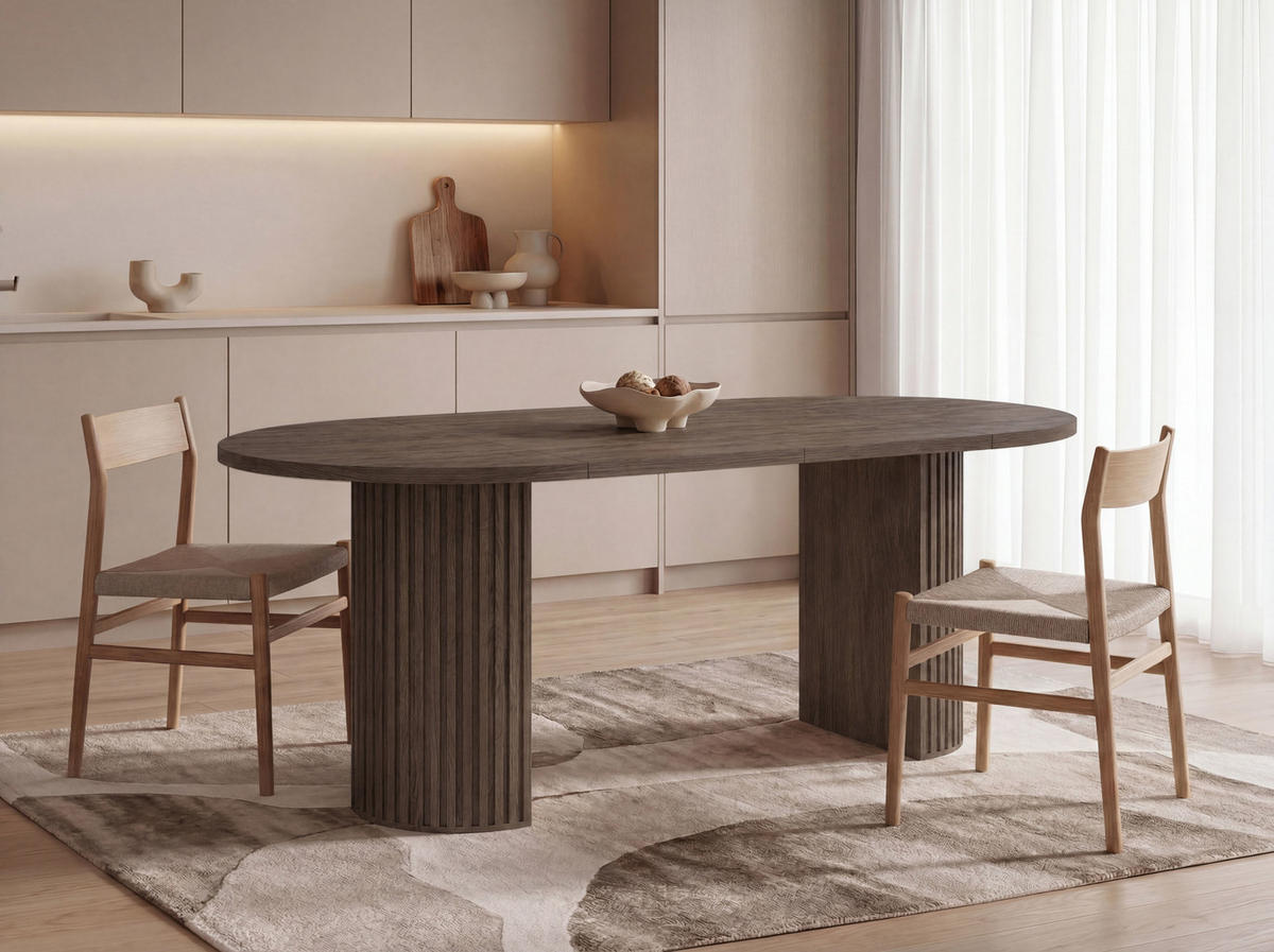 TISCH Rund Norin Ausziehbar 100–188 cm – Säulenfuß mit Lamellen – Dunin Eiche 100/188x100x75 cm - Dunkelbraun/Schwarz, Holzwerkstoff (100/188/75cm) - WFL GROUP