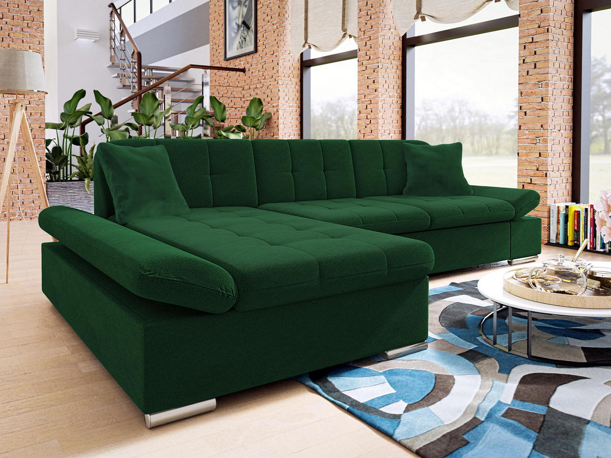 ECKSOFA Malwi, Seite: Links - Waldgrün, Holz/Textil (278/161cm) - MIRJAN24