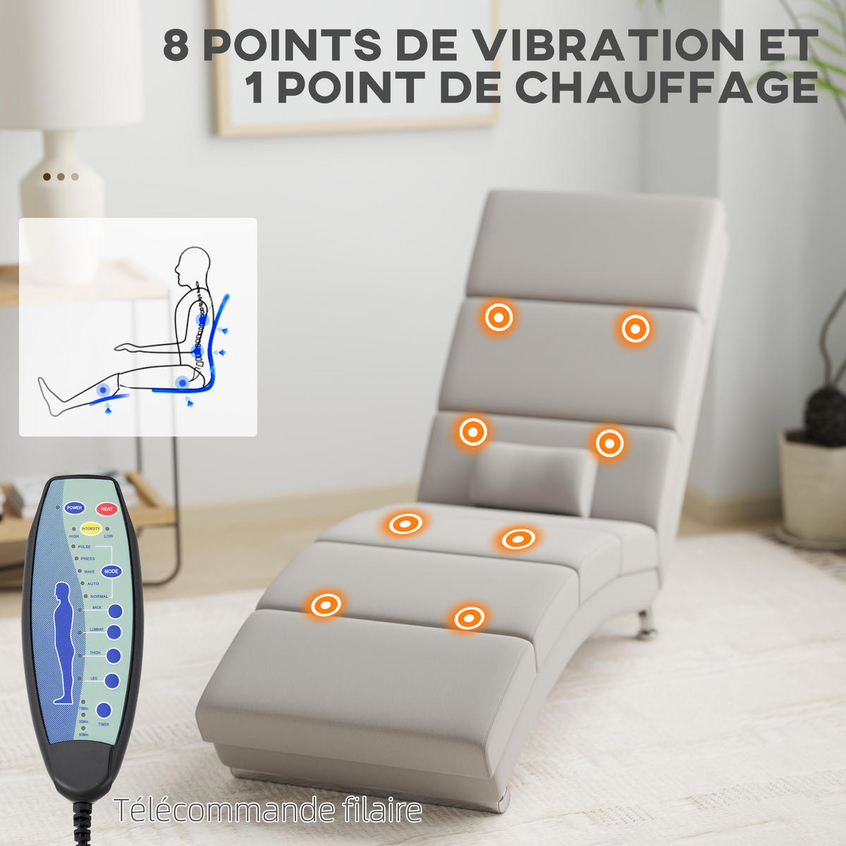 MASSAGESESSEL DE-15382 mit Massage- und Heizfunktion Creme - Creme, Metall (168/84/56cm) - ComfortXL
