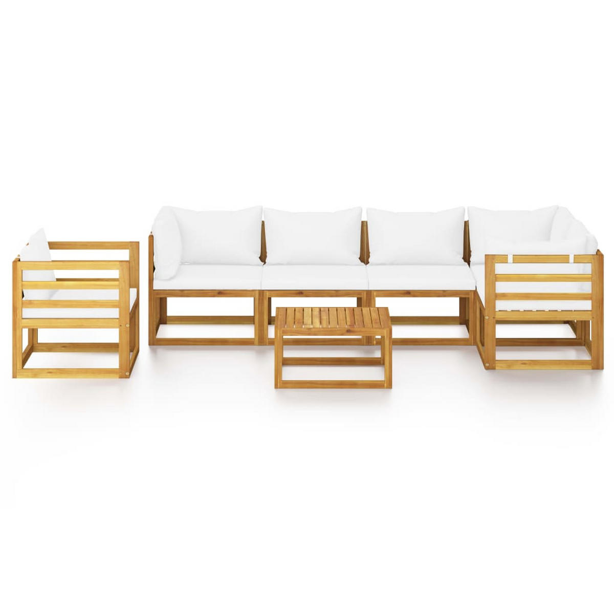 LOUNGEGARNITUR mit Auflagen, aus Massivholz Akazie, Crème, 7-teiliges Set - Creme, Holz - vidaXL