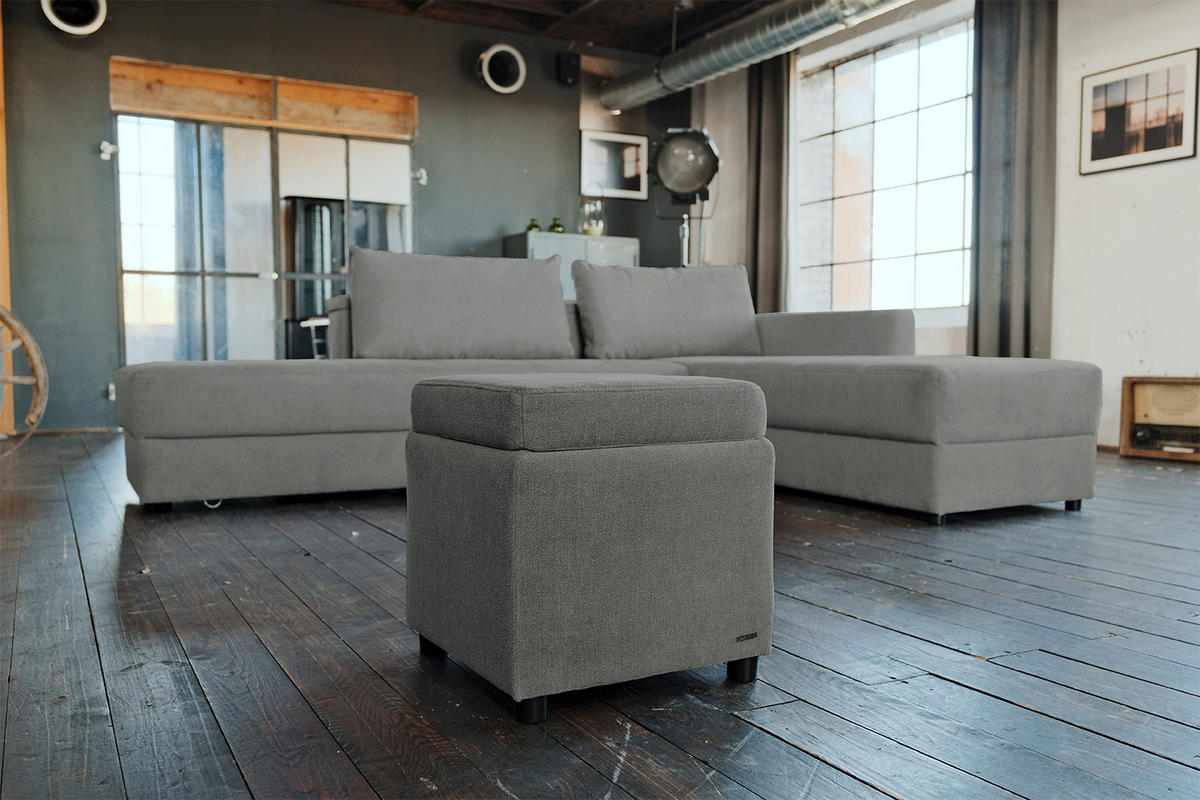 HOCKER IDA Silber Webstoff - Silberfarben, Textil (45/45/45cm) - KAWOLA