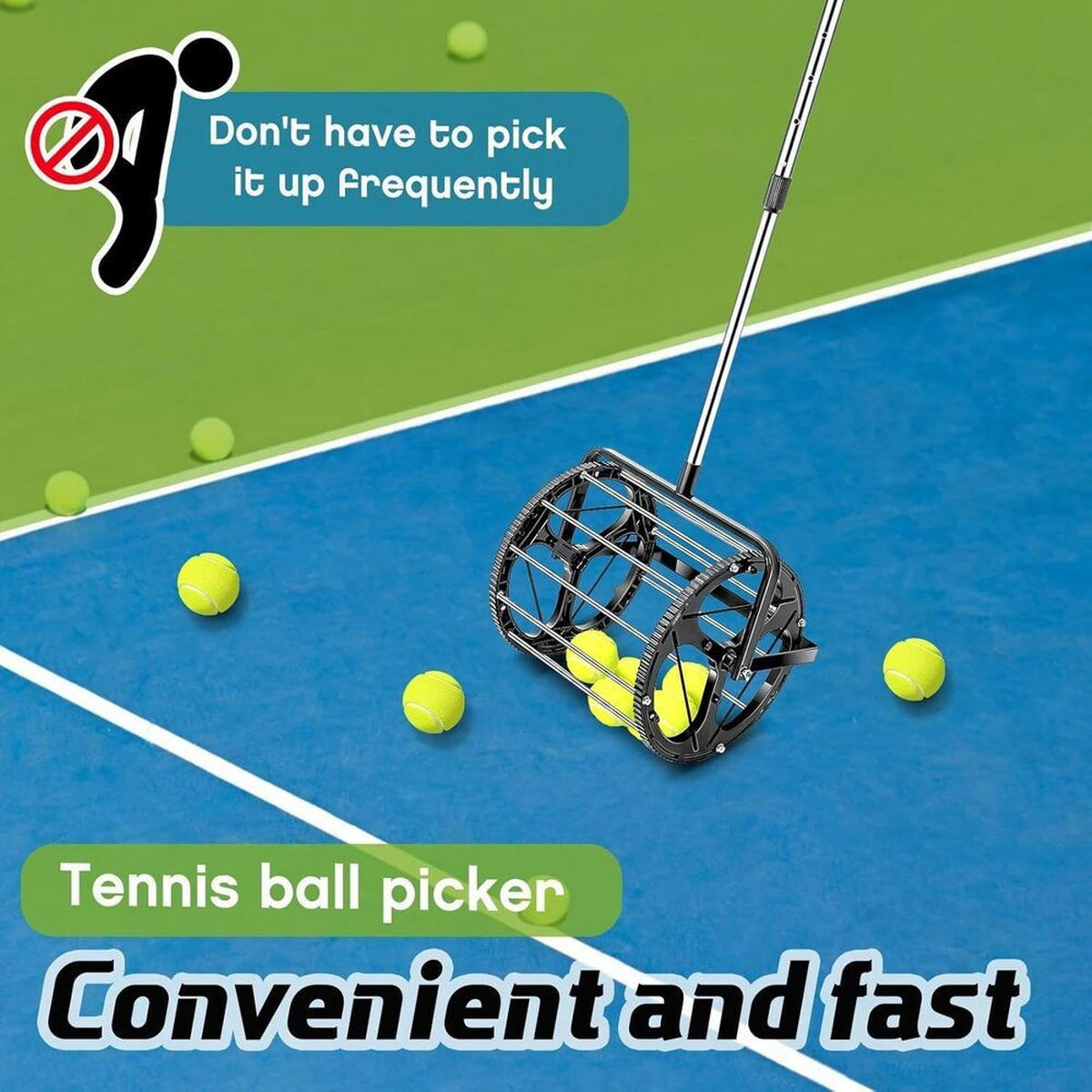 TENNISBALLAUFNEHMER, höhenverstellbar, Edelstahl, 29 × 27 × (54–79) cm - Schwarz, Metall (27/29cm) - Weltevree