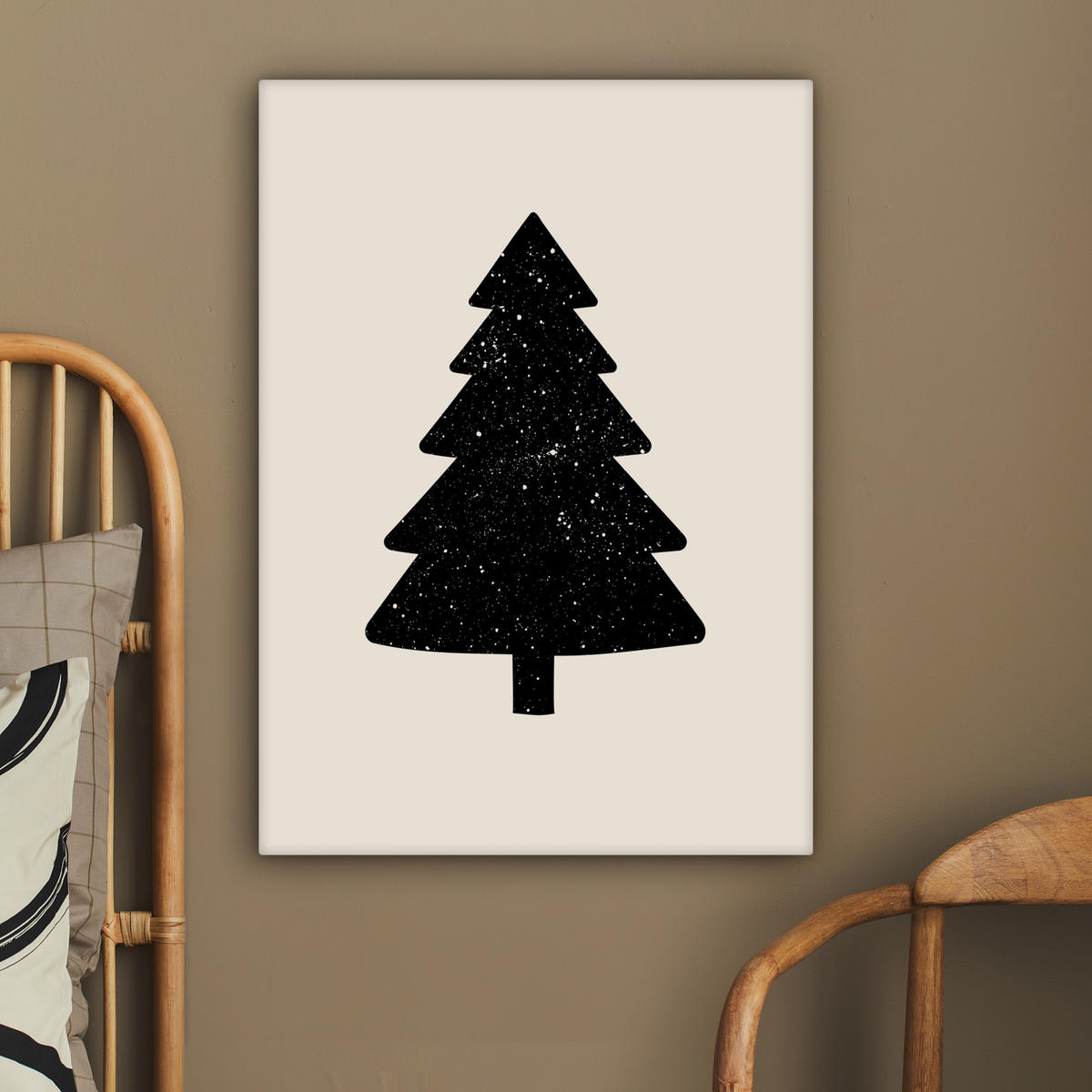 LEINWANDBILD Weihnachtsbaum - Schwarz - Urlaub - Beige 60x80 cm - Schwarz, Textil (60/80cm) - MuchoWow