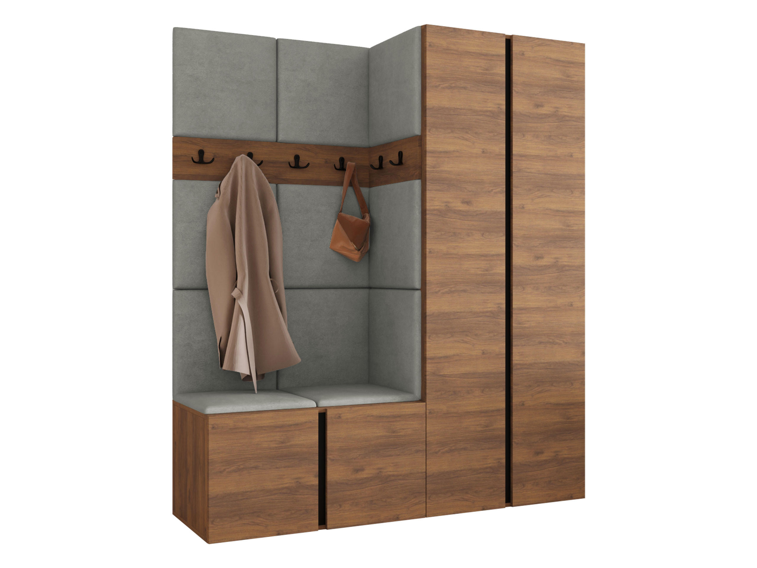 Mirjan24 Garderoben-Set Nussbaum, Grau 158x186x46 cm