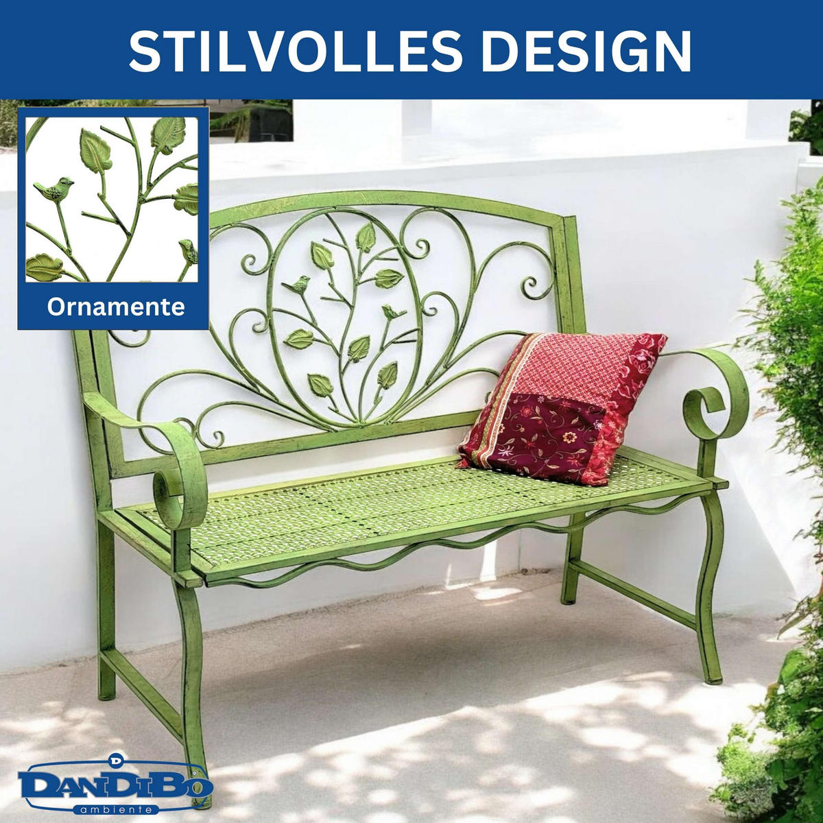 GARTENBANK 2-Sitzer Metall Grün 110/58/100 cm - Grün, Metall (110/100/58cm) - DanDiBo