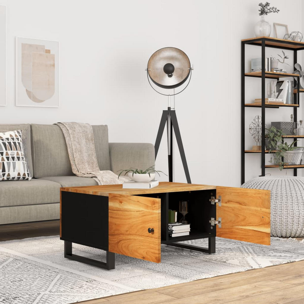 COUCHTISCH 80x50x40 cm Massivholz Akazie & Holzwerkstoff - Braun, Holz (80/50/40cm) - furnicato