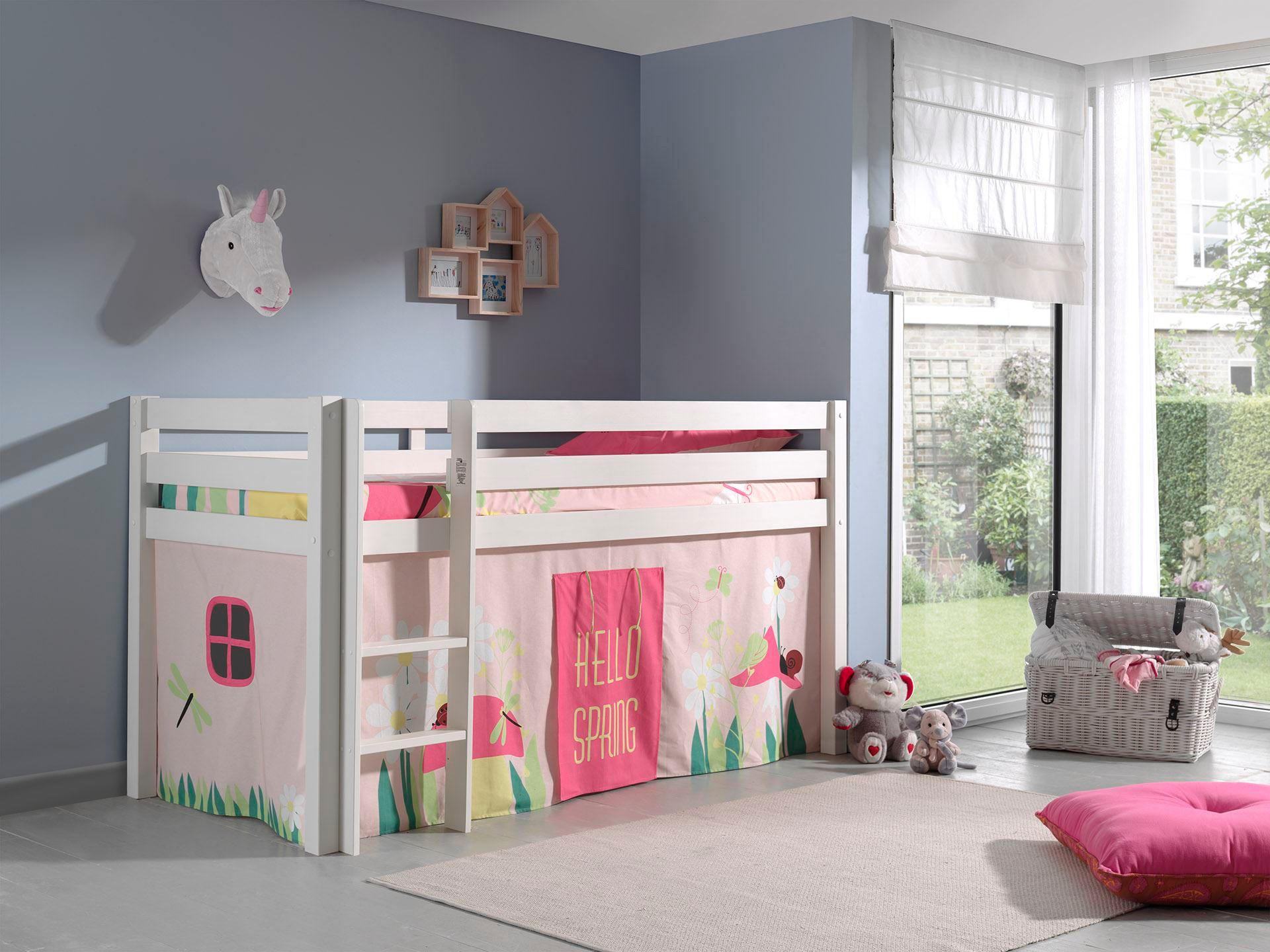 KINDERBETT Karolina 210x114x106 Massivholz Weiß Textilset Spring 1 - Hellrosa/Weiß, Holz (90/200cm) - 58aufmkessel