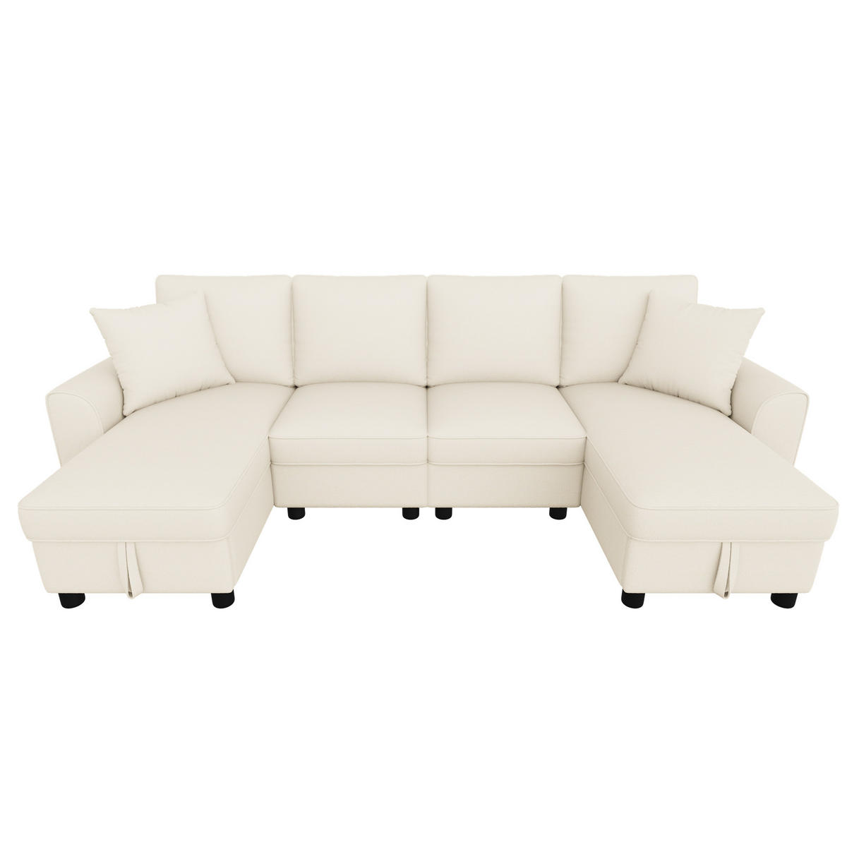 ECKSOFA U-Form 280/137/84 cm Beige mit 2 Chaiselongues als Ecksofa und aufklappbarem Stauraum - Beige, Textil (137/84/280cm) - Oxeza