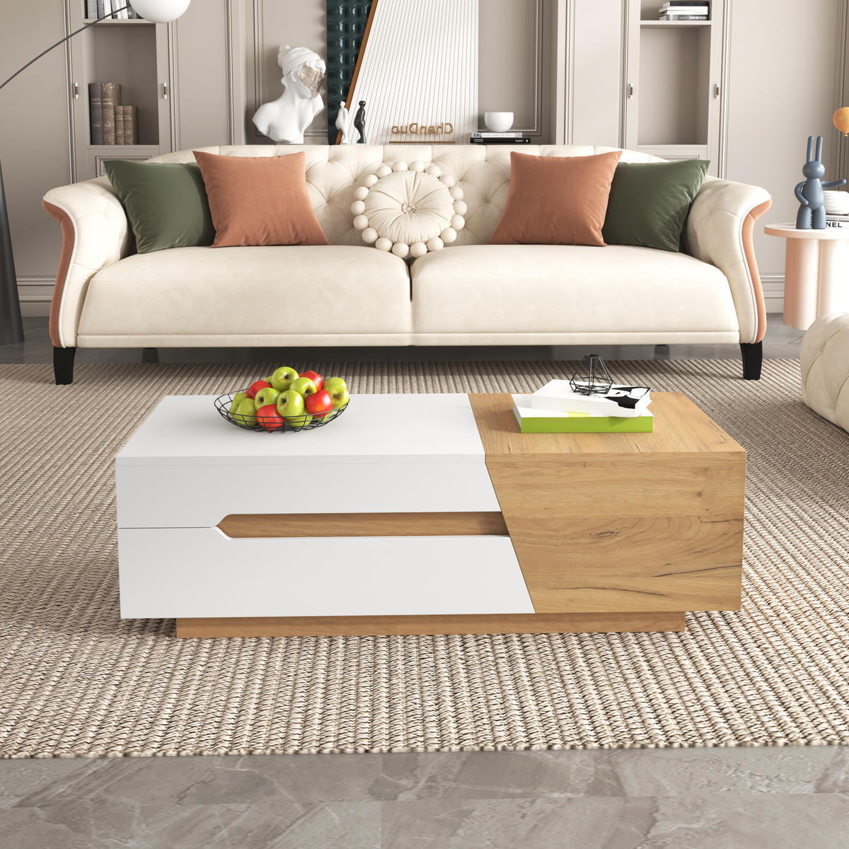 COUCHTISCH ausziehbar Schubladen Farbblock - Naturfarben, Holz (50/120/37.5cm) - LEBENLANG