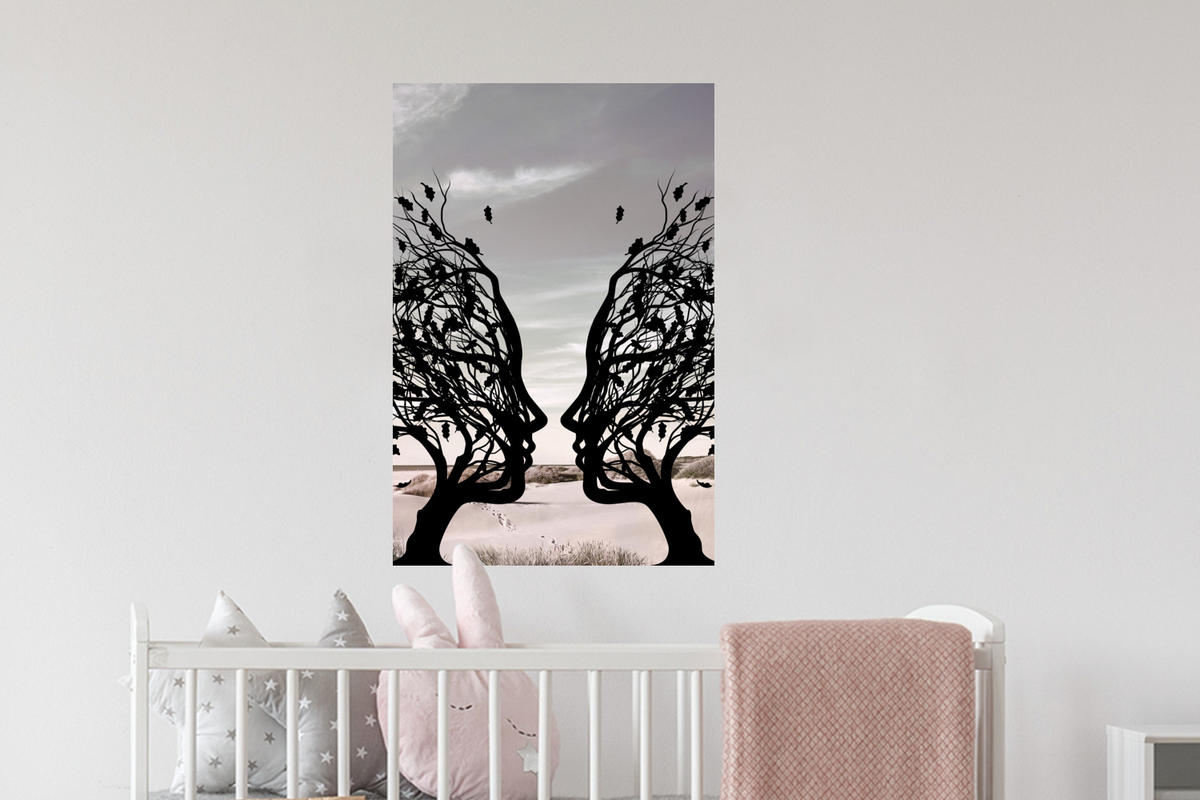 WANDTATTOO Strand - Meer - Menschen - Baum - Moderne Kunst 40x60 cm - Hellgrau, Kunststoff (40/60/0.1cm) - MuchoWow