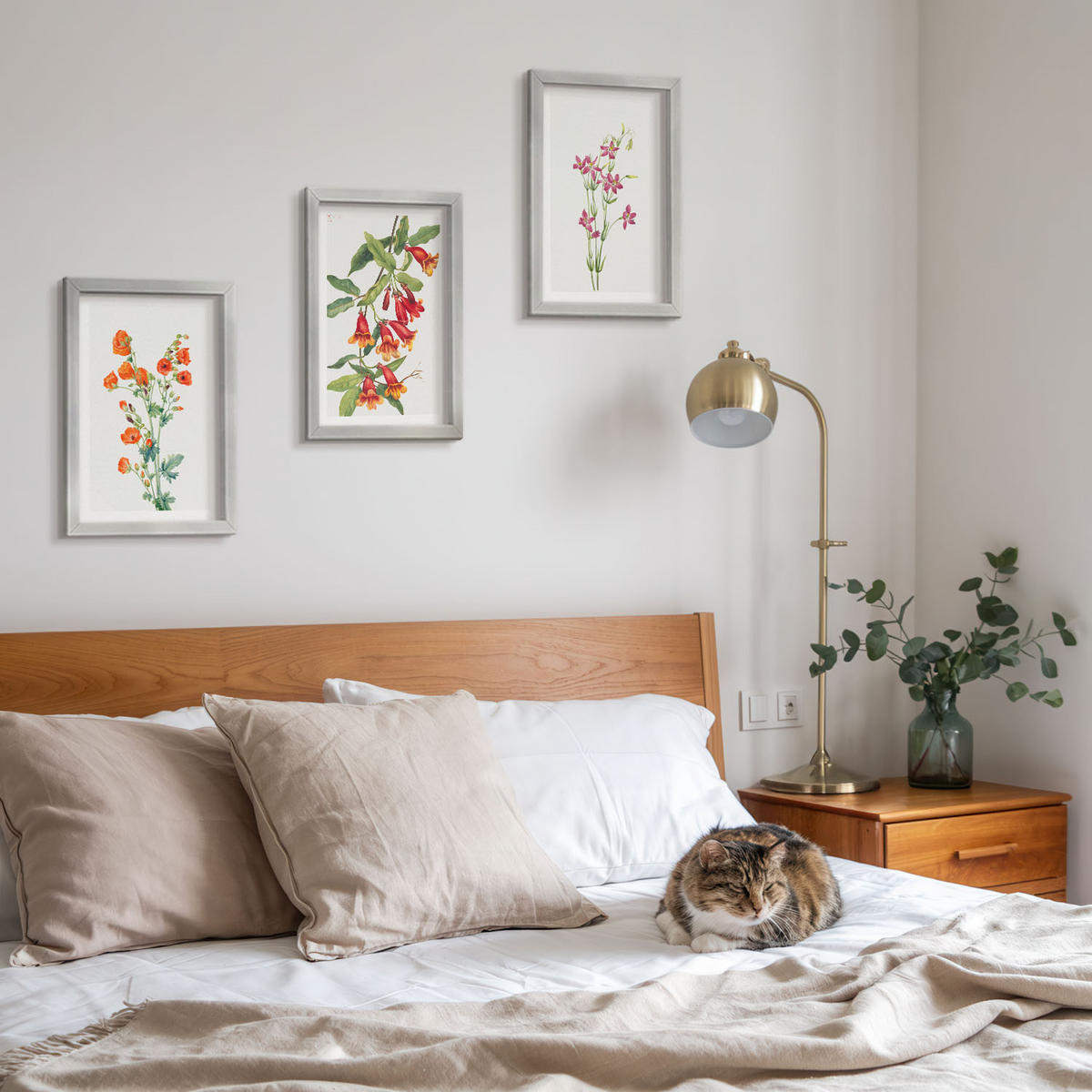 WANDBILDER 3er Set - 20x30 cm Silberner Rahmen - Vintage-Retro-Blumenmalerei - Silberfarben, Kunststoff (20/30cm) - ArtPrintCave