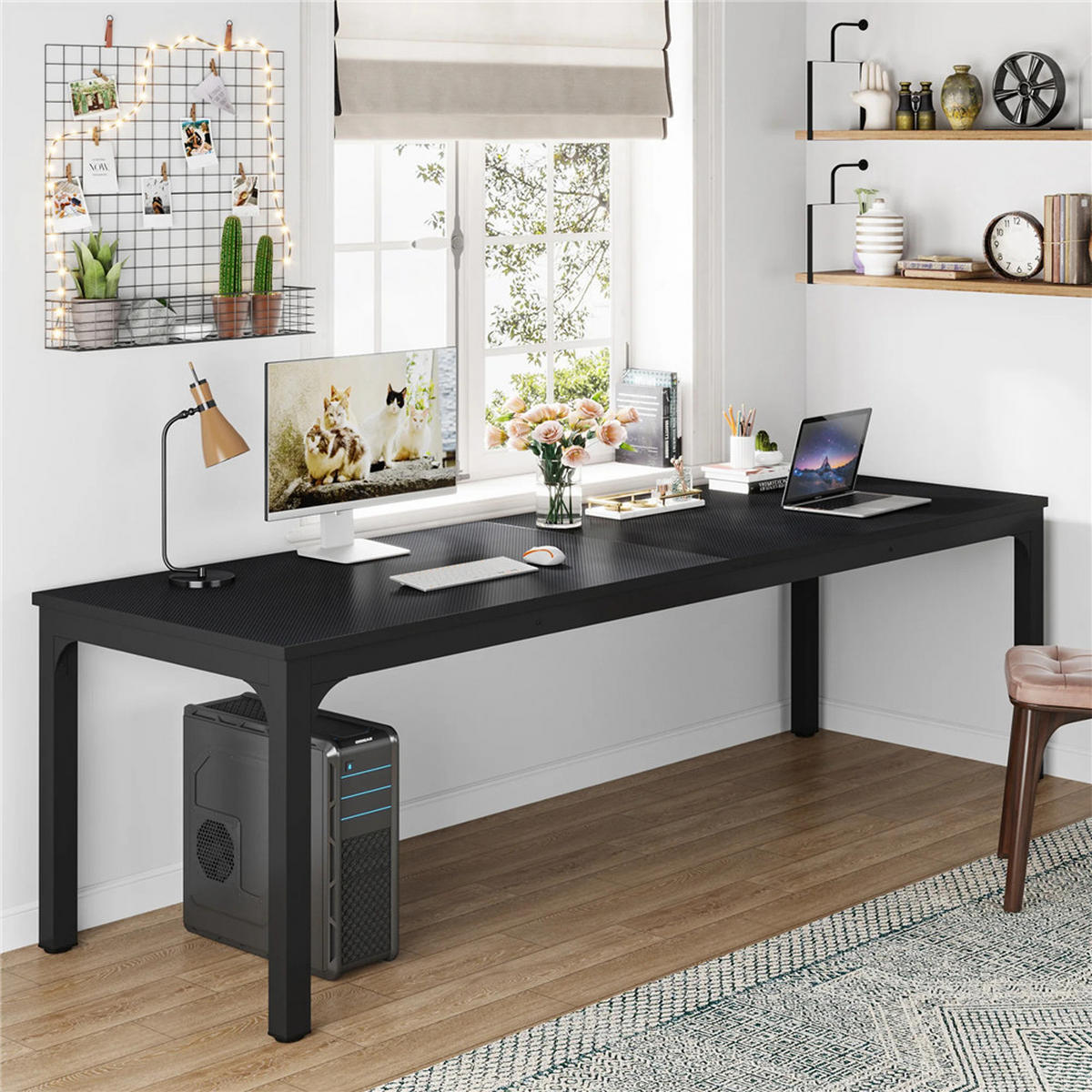 SCHREIBTISCH 200/70/75 cm 2-Personen Computertisch Schwarz - Schwarz, Metall (180/70/75cm) - Kaket