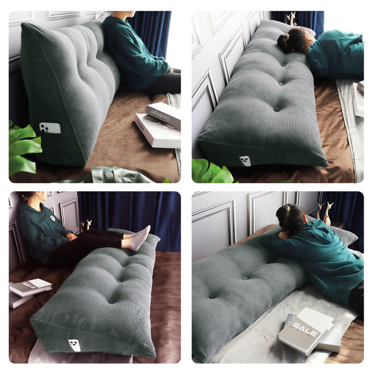 RÜCKENKISSEN für Bett Kord Grau 180 cm - Grau, Textil (50/180cm) - Vercart