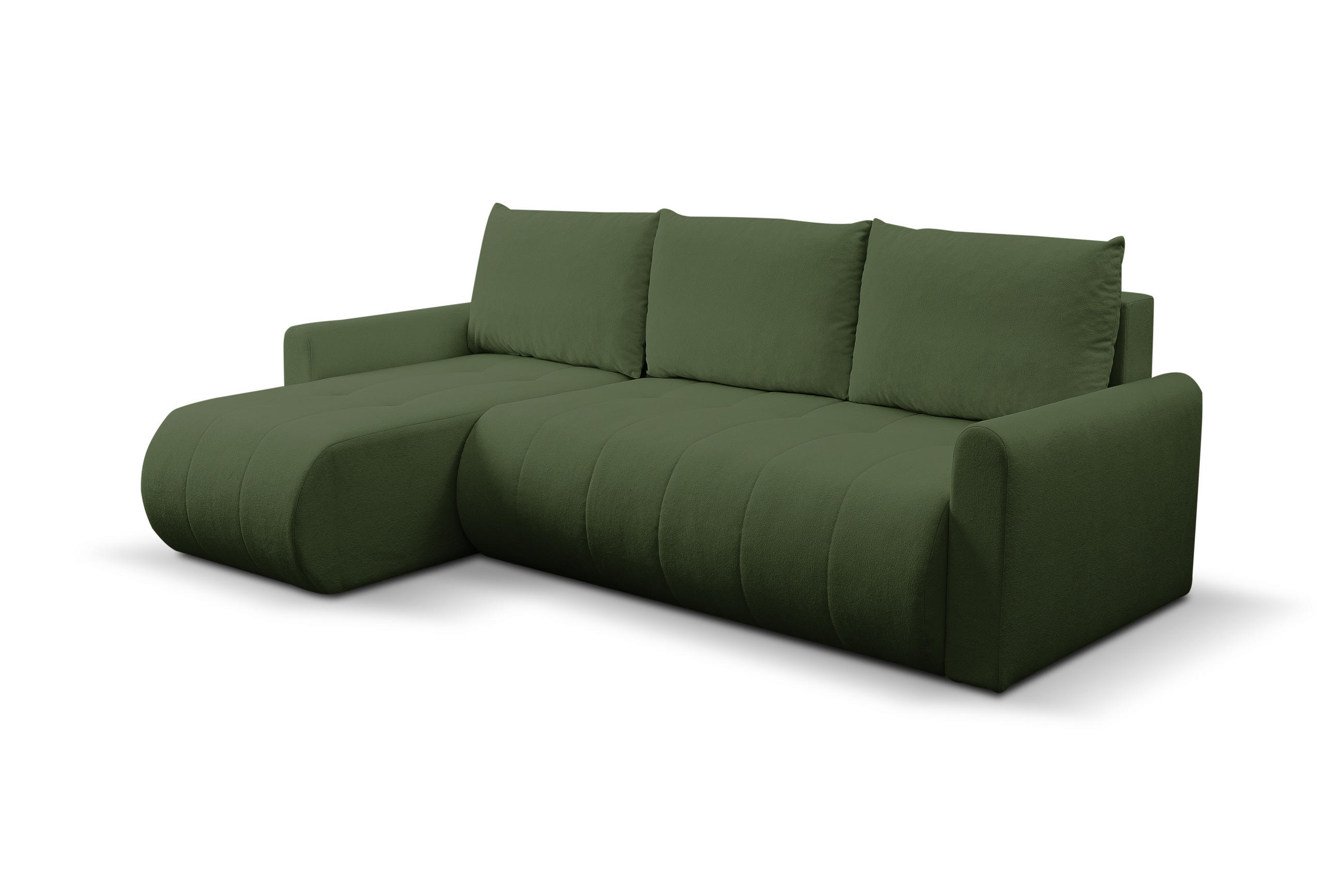 ECKSOFA Primo mit Schlaffunktion und Bettkasten in Cordstoff - Schwarz/Grün, Holz/Holzwerkstoff (245/143cm) - Ravio