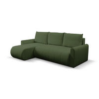 ECKSOFA Primo mit Schlaffunktion und Bettkasten in Cordstoff - Schwarz/Grün, Holz/Holzwerkstoff (245/143cm) - Ravio