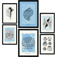 POSTER Set Mit 6 In Schwarzer Tinte Irises Kunstdrucke Von Meer Und Ozean Für Innenarchitektur A3 & A4 Schwarzer Rahmen - Schwarz, Papier (29/3cm) - Nacnic