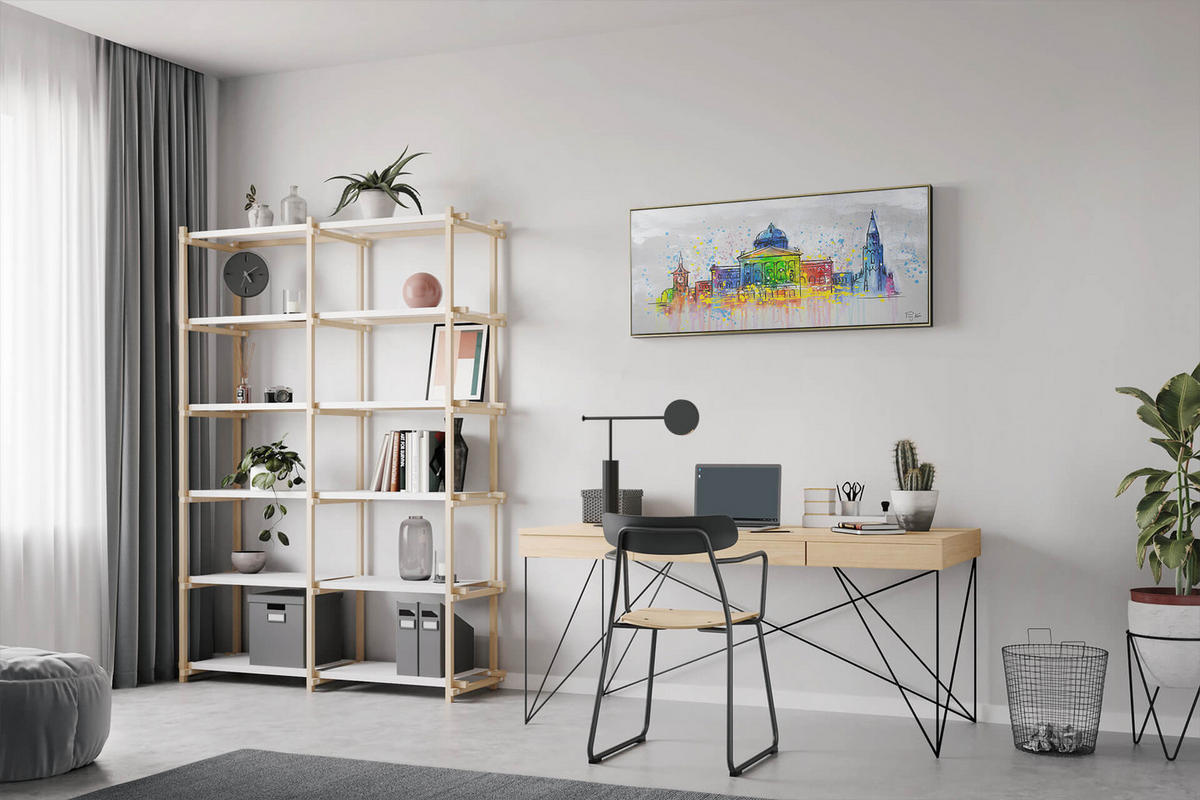 RUČNE MAĽOVANÝ AKRYLOVÝ OBRAZ 120/60 cm, sivý, krajinný motív - sivá, drevo/textil (120/60cm) - KUNSTLOFT