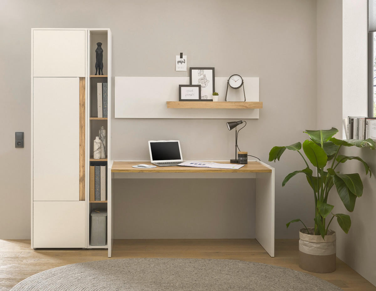 AKTENSCHRANK Set 2-teilig weiß, Eiche Wotan 70 x 200 cm, Schrank-Regal-Kombination mit 5 Ordnerhöhen - Eichefarben/Silberfarben, Holzwerkstoff/Kunststoff (70/200/40cm) - Furn.Design