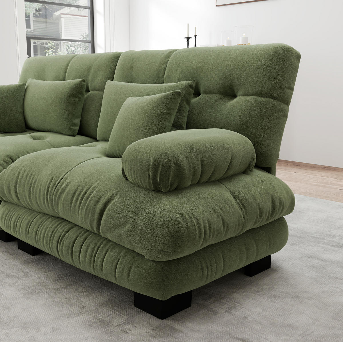 SOFA modular 4-Sitzer Chenille Green - Grün, Kunststoff (77/81/406cm) - Meubliv