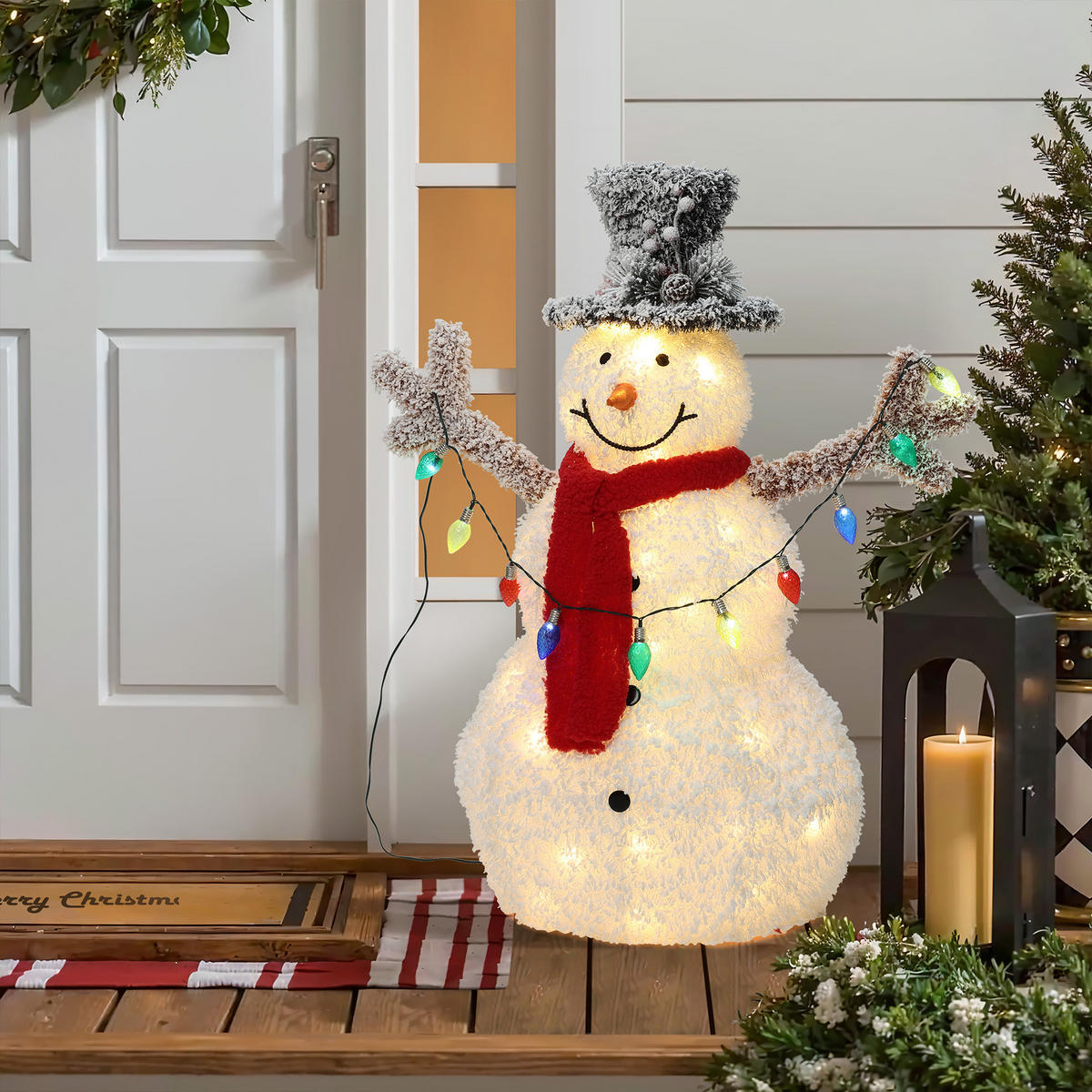 LED-SCHNEEMANN Deko,warmweiß & IP44 | 40 LEDs,90 cm - Weiß, Textil (69/90/34cm) - Hometopia