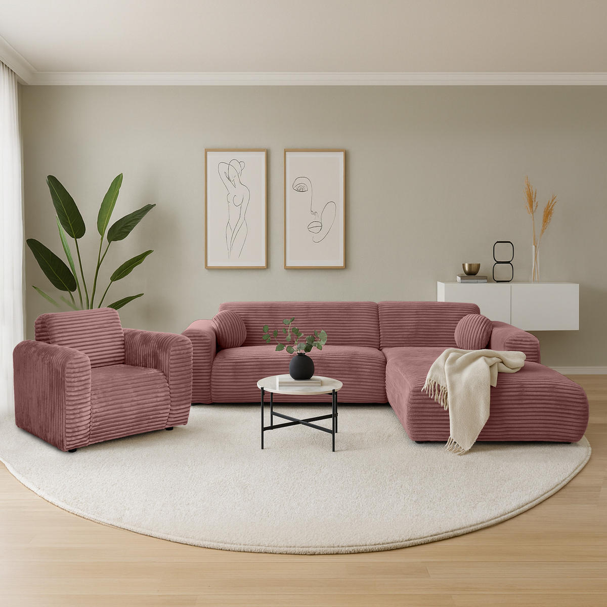 ECKSOFA Puerto, ohne Schlaffunktion, Rosa, rechts - Schwarz/Rosa, Textil (269/170cm) - Beautysofa