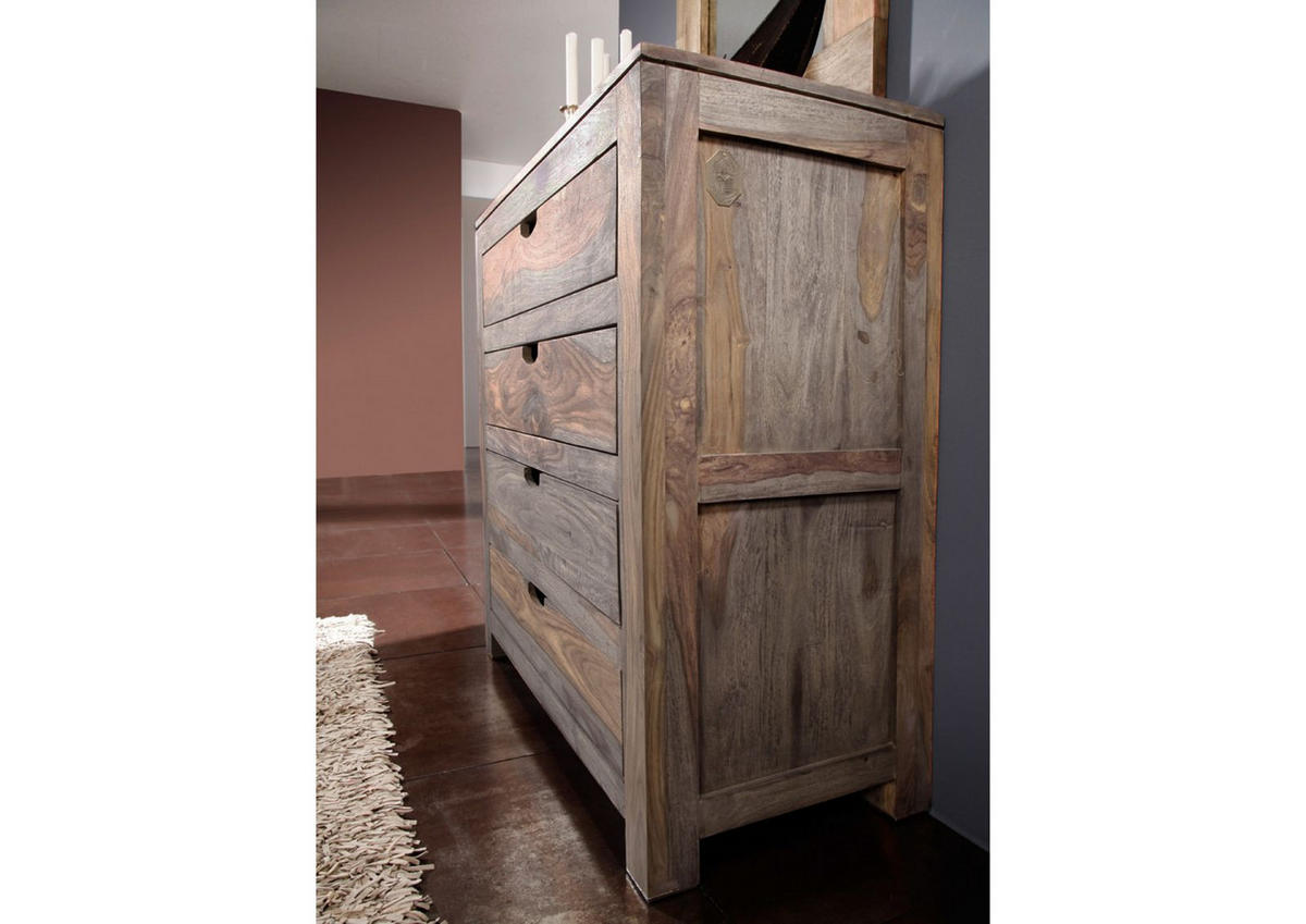 KOMMODE Sheesham 85x42x95 grau geölt NATURE GREY #85 - Grau, Holz (85/94/42cm) - Massivmoebel24