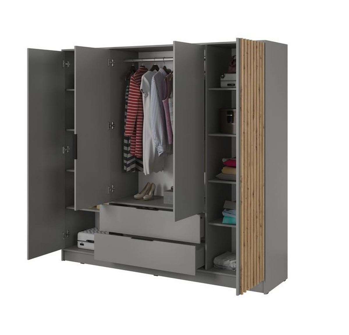 KLEIDERSCHRANK – 206 cm – Nelly – Grau - Grau, Holzwerkstoff (206/200/51cm) - hi-markt