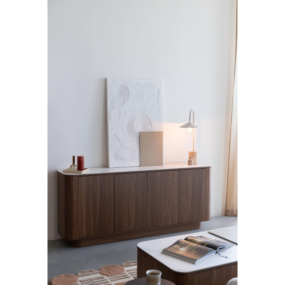 SIDEBOARD Almira Hoch 180 cm / Marmoroptik Walnussfarbe - Braun, Holzwerkstoff (180/75/40cm) - Housecraft Living