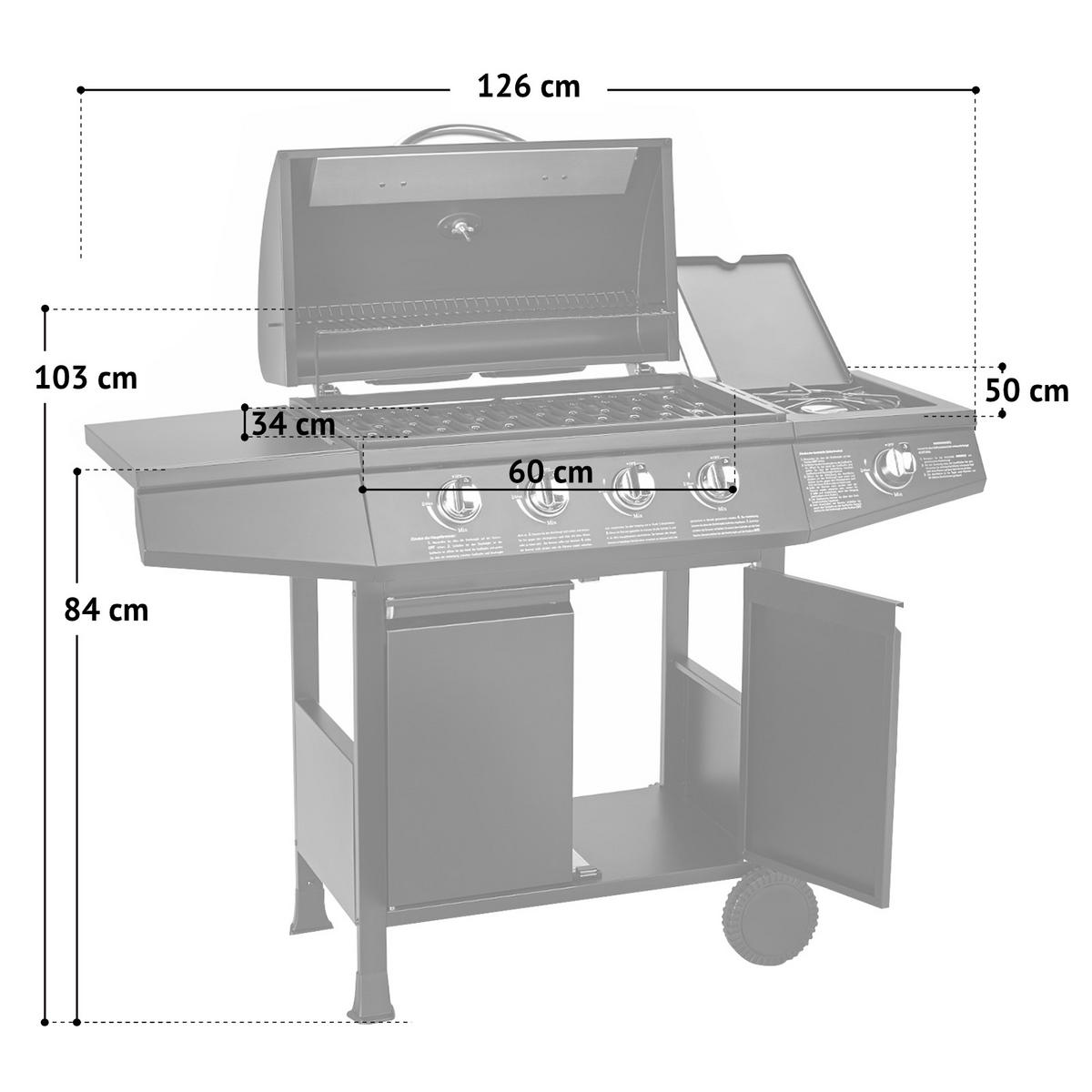 GASGRILL BASIC 4+1 - Schwarz, Metall (126/103/50cm) - TAINO
