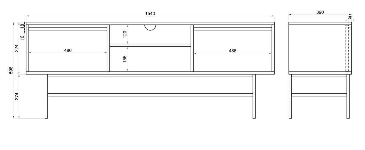 TV-SCHRANK Evo Graubeige mit Metallgestell 154 cm - Greige/Schwarz, Holzwerkstoff/Metall (154/59.8/39cm) - Selsey