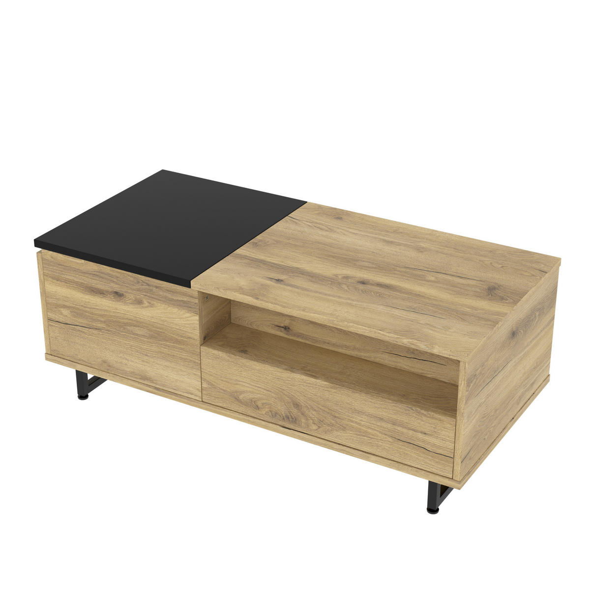 COUCHTISCH 103,5/50/27,5 cm mit Lift-Top und LED-Beleuchtung in Natur/Schwarz - Naturfarben, Holzwerkstoff (103.5/50/27.5cm) - Flora Grace