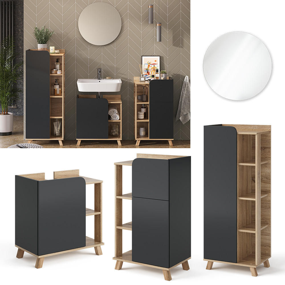 BADMÖBEL-SET Karen Anthrazit 4 Teile - Anthrazit/Sonoma Eiche, Holzwerkstoff (60/65/35cm) - Vicco