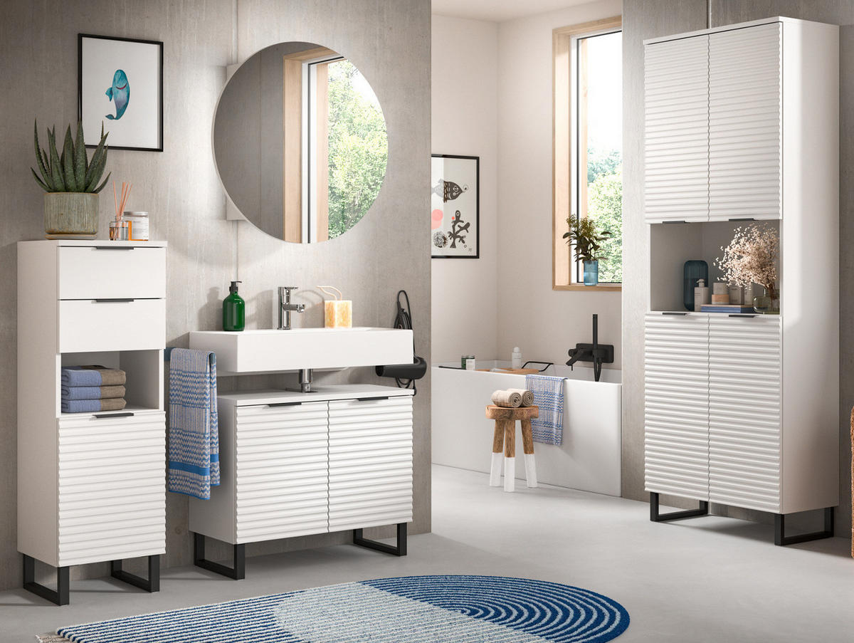 BADMÖBEL-SET 4-teilig weiß 205 cm, Komplettset mit Soft-Close - Weiß, Glas/Holzwerkstoff (105/193/34cm) - Inn.Furn