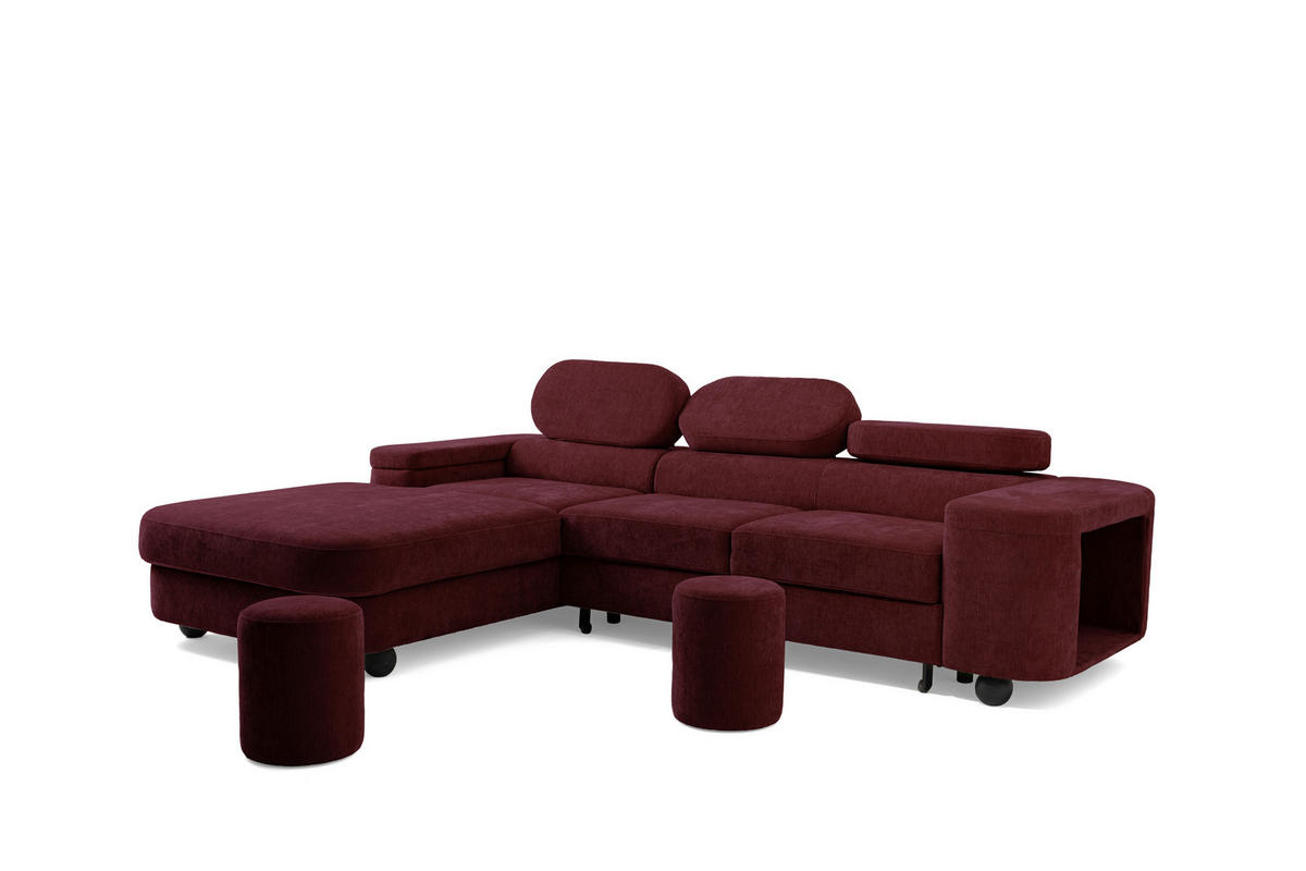 ECKSOFA LOVE L Links mit Schlaffunktion 124x210 Chenille Bordeaux - Bordeaux/Schwarz, Holz/Textil (284/205cm) - Muffo