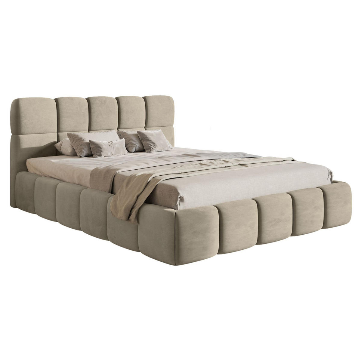 POLSTERBETT Cloudy Graubeige Samt, Bettkasten & Lattenrost, 120x200 cm - Taupe/Schwarz, Kunststoff/Textil (120/200cm) - Selsey