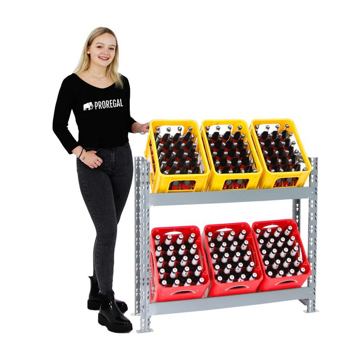 GETRÄNKEKISTENREGAL Tegernsee Extra-Breit 100x110x30 cm für 6 Kästen Grau - Grau, Metall (110/100/30cm) - PROREGAL